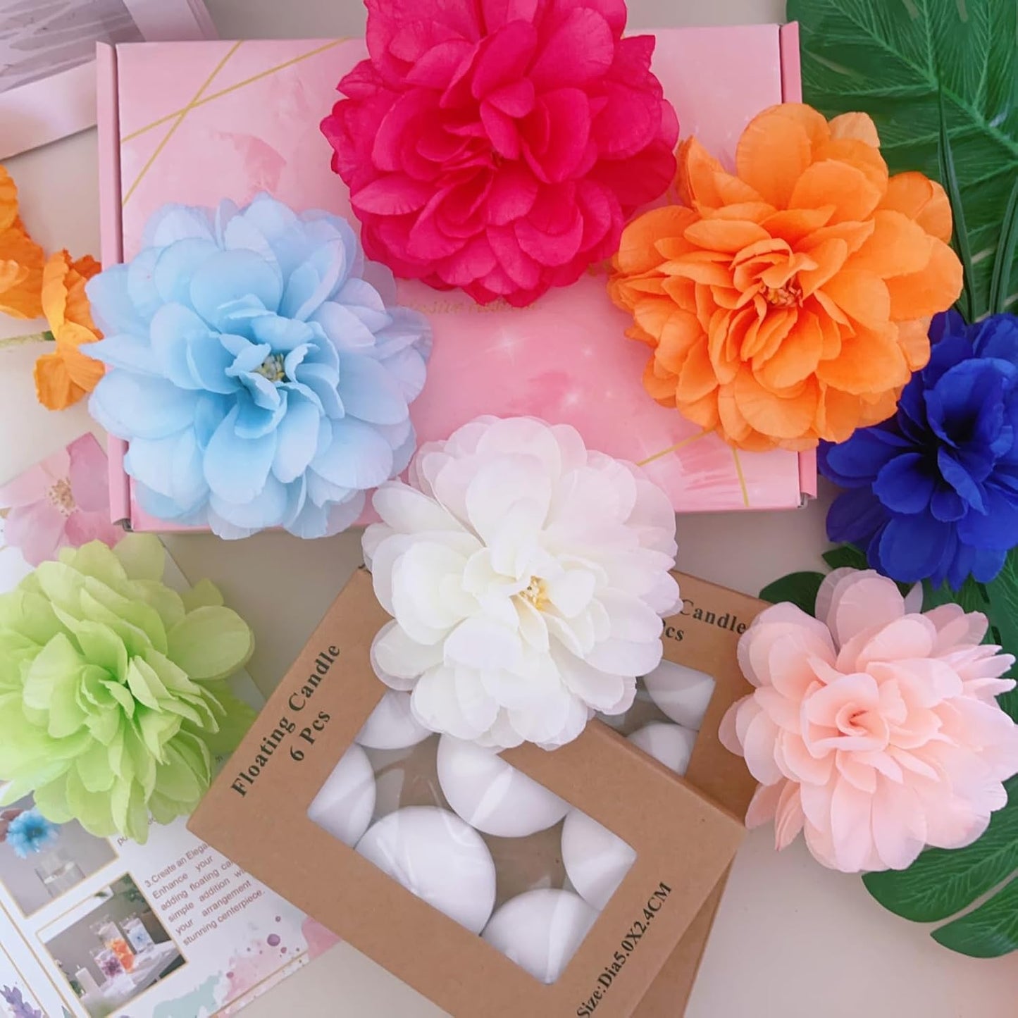 24 Pcs Floating Candles for Centerpieces and Floating Flowers Vase Fillers for Centerpieces Orange Artificial Flowers for Wedding Table Party Home Decoration