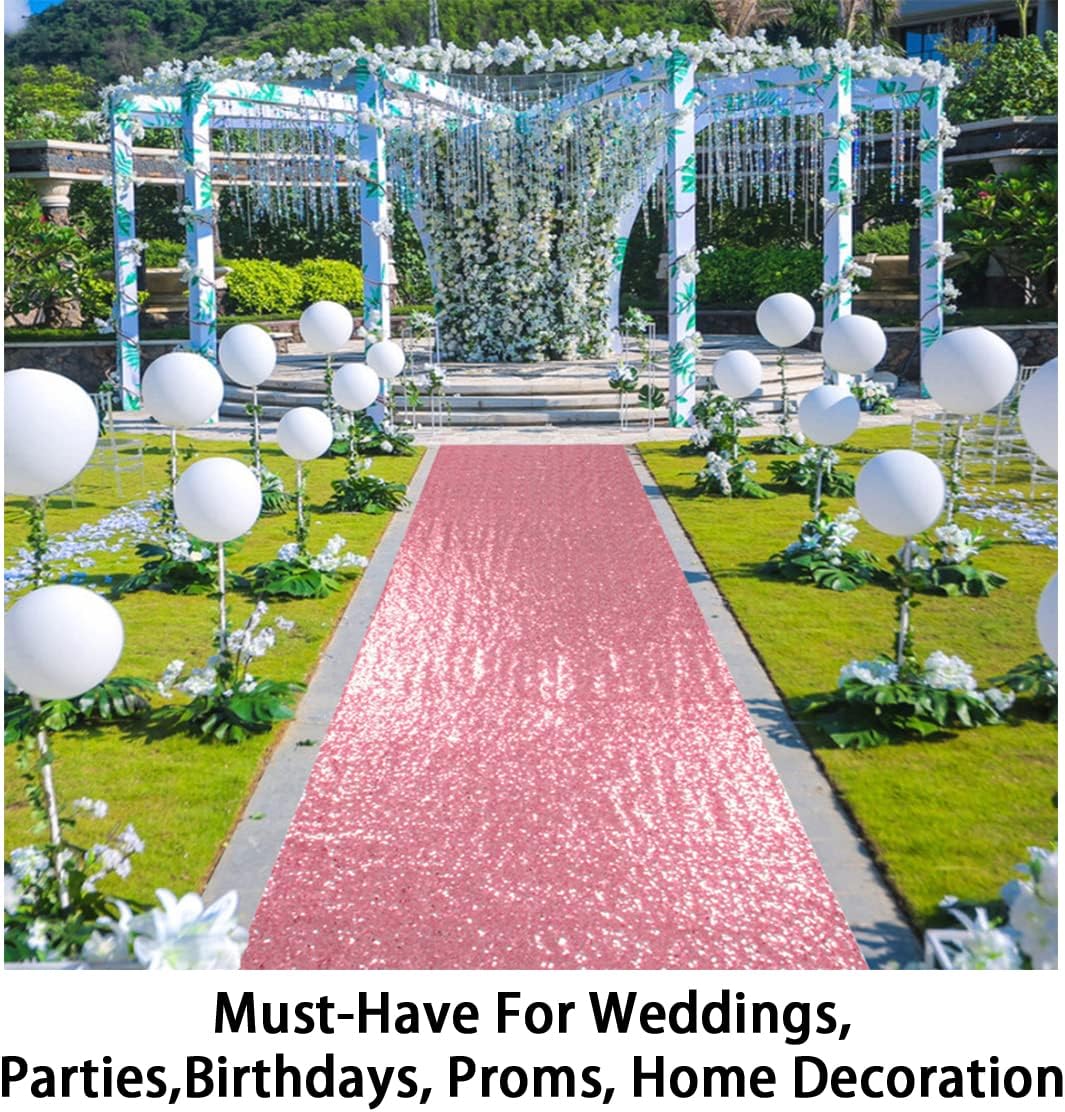 ShinyBeauty 4x20ft Sequin Wedding Aisle Runner Rug – Pink Gold Lightweight Bridal Carpet for Ceremony Decor, Stairs, Hallway, Party
