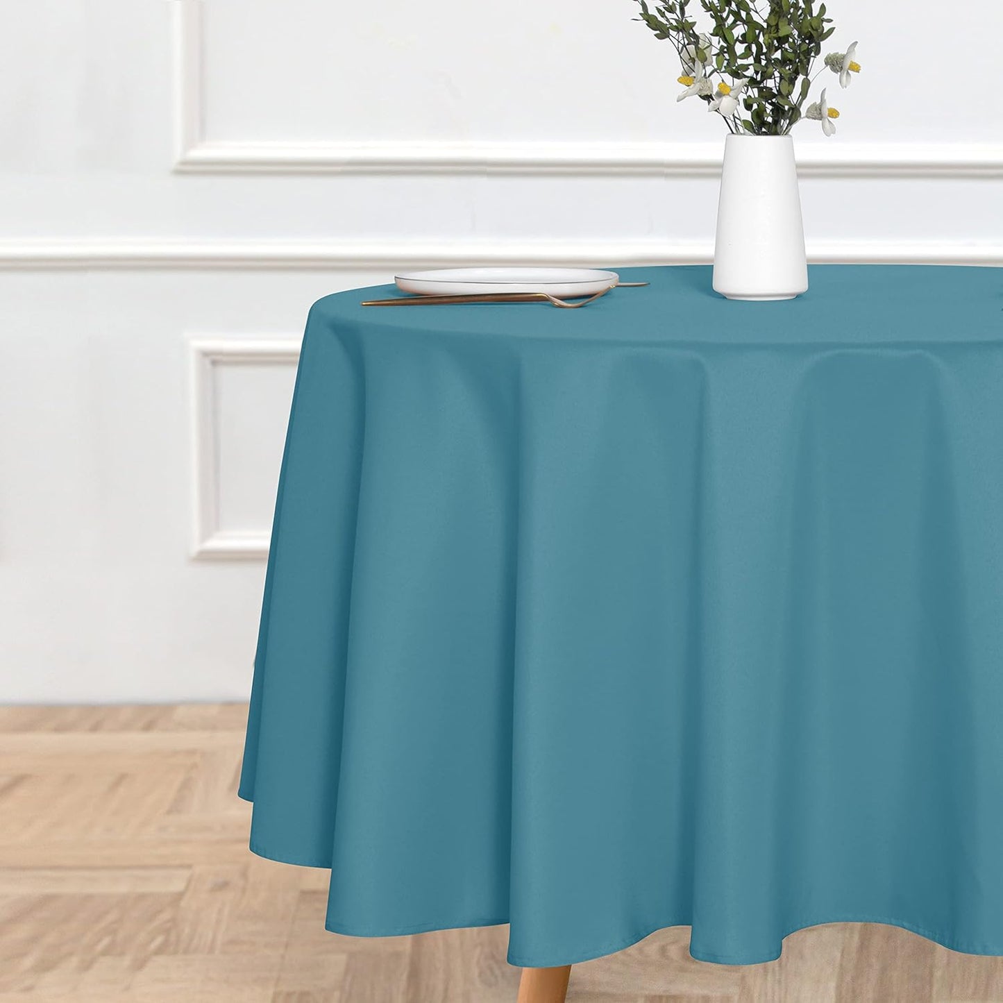 sancua Round Tablecloth - 90 Inch - Water Resistant Spill Proof Washable Polyester Table Cloth Decorative Fabric Table Cover for Dining Tables, Buffet Parties and Camping, Teal