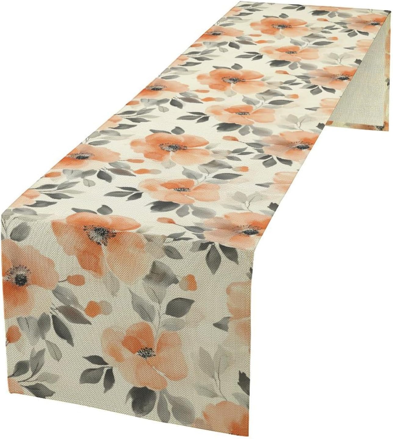 Floral Fall Table Runner, Rustic Watercolor Orange Flowers Seasonal Summer Autumn Table Runner for Kitchen Dinning Table Runner Decor Home Wedding Party Holiday, 13x60 Inch