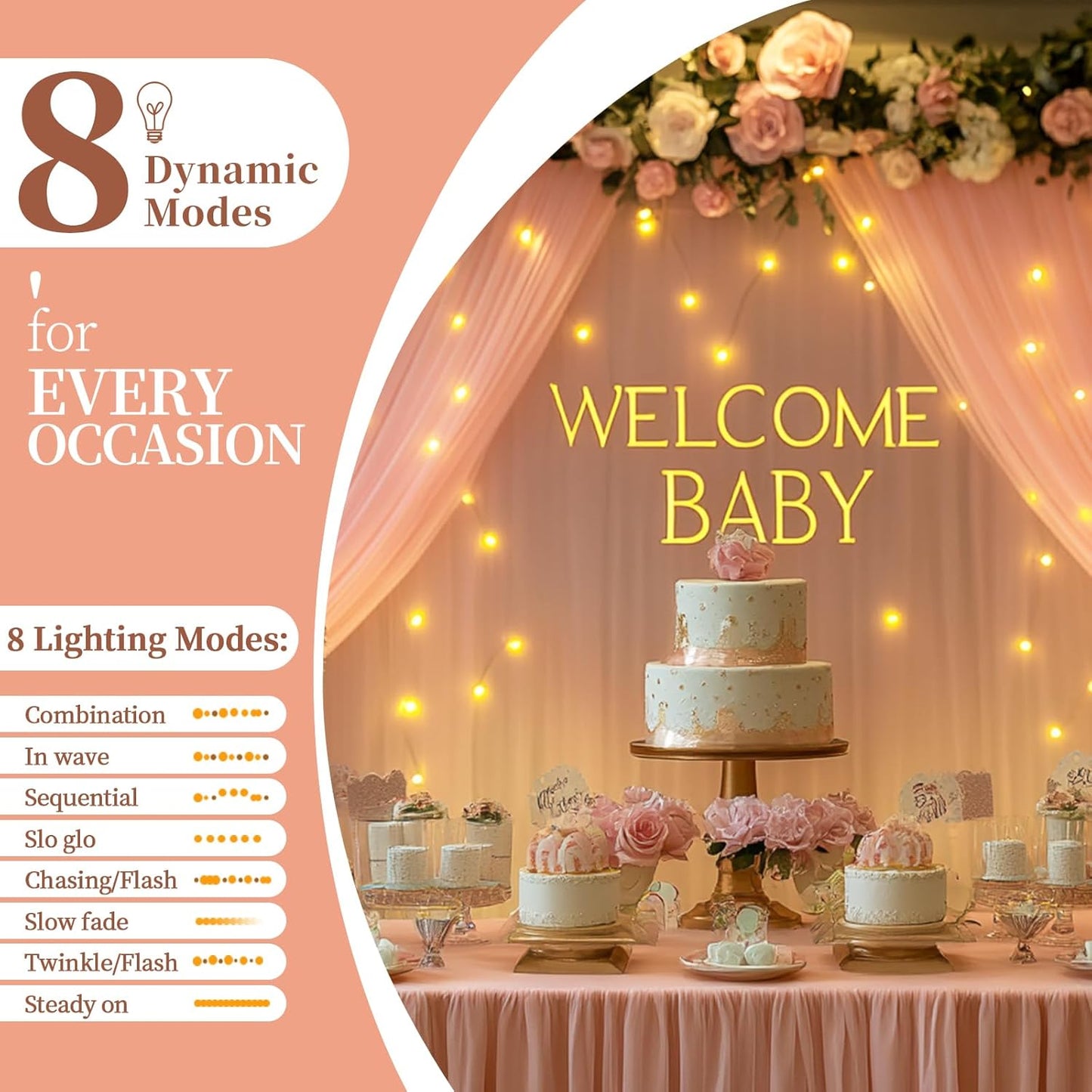 10x10ft Pink Tulle Backdrop Curtain with String Lights, Wrinkle-Free Sheer Wedding Backdrop for Birthday Parties, Baby Showers, Bridal Showers, Photo Shoots and Home Decorations, Pink