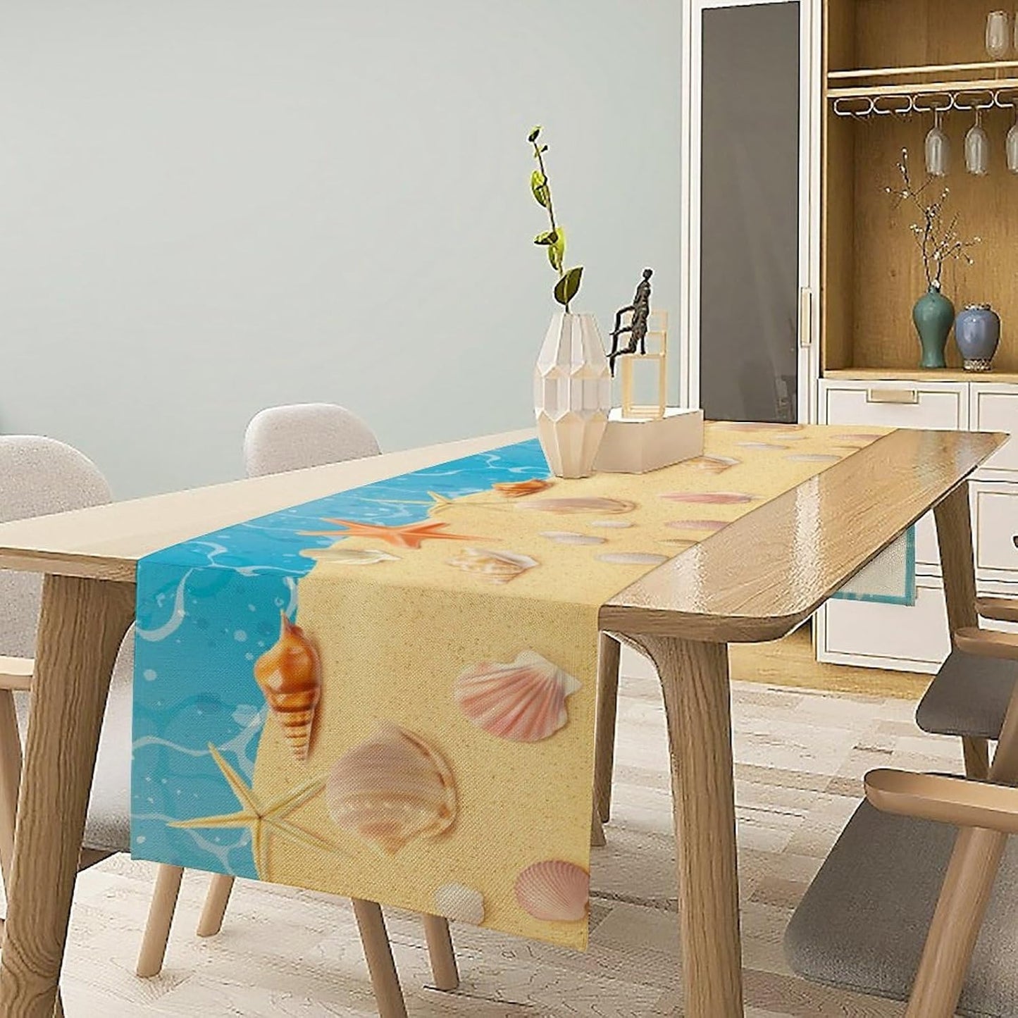 Sea Turtle Table Runner Marine Life Starfish Nautical Blue Green Ocean Theme Kitchen Table Decorations for Indoor Outdoor Home Party Decorations 13 * 70 Inch