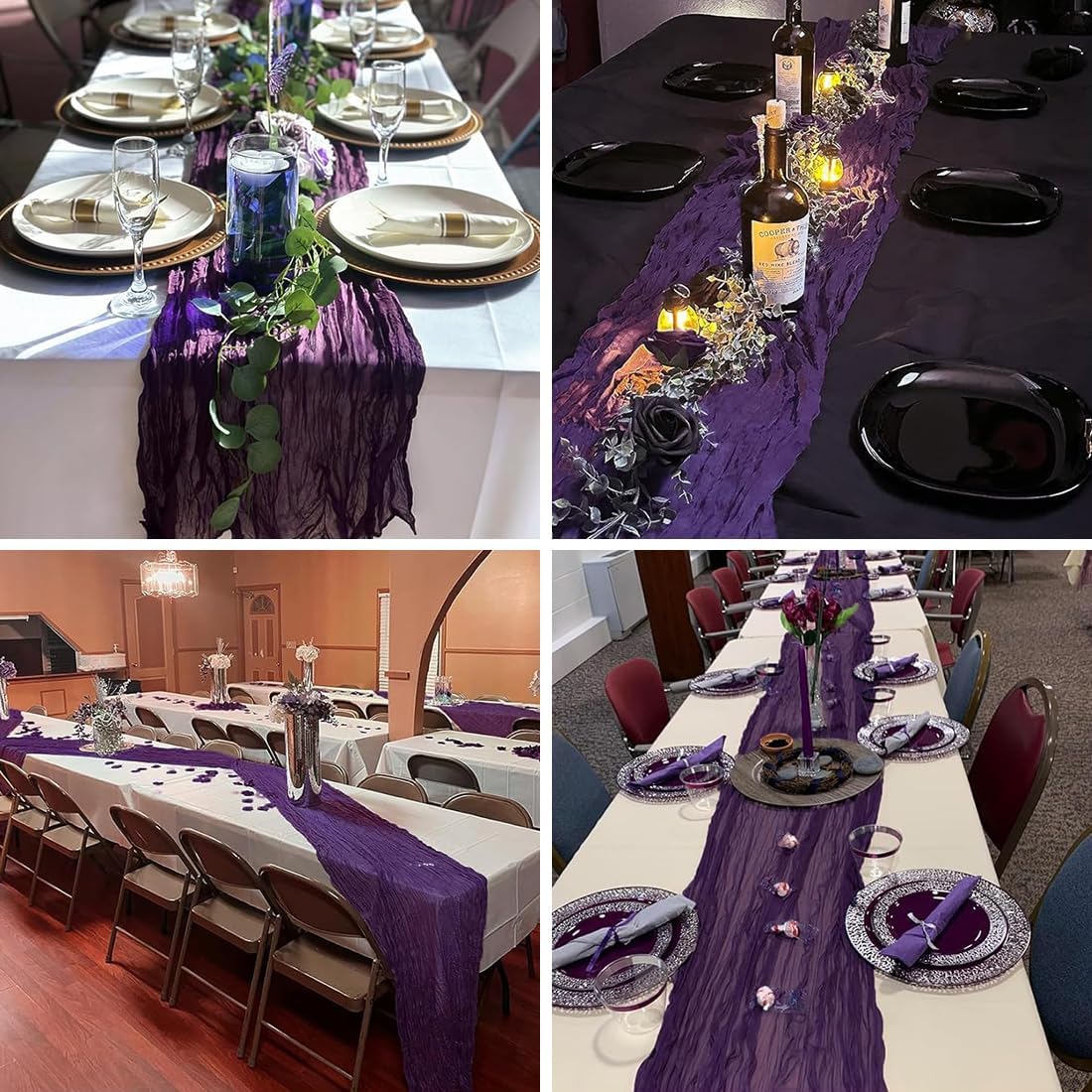 Purple Cheesecloth Table Runner -21*120Inch Long Boho Wedding Table Decor, Rustic Gauze Fabric Runner for Bridal Showers, Baby Showers & Parties (Sheer, Lightweight, Wrinkled Design)