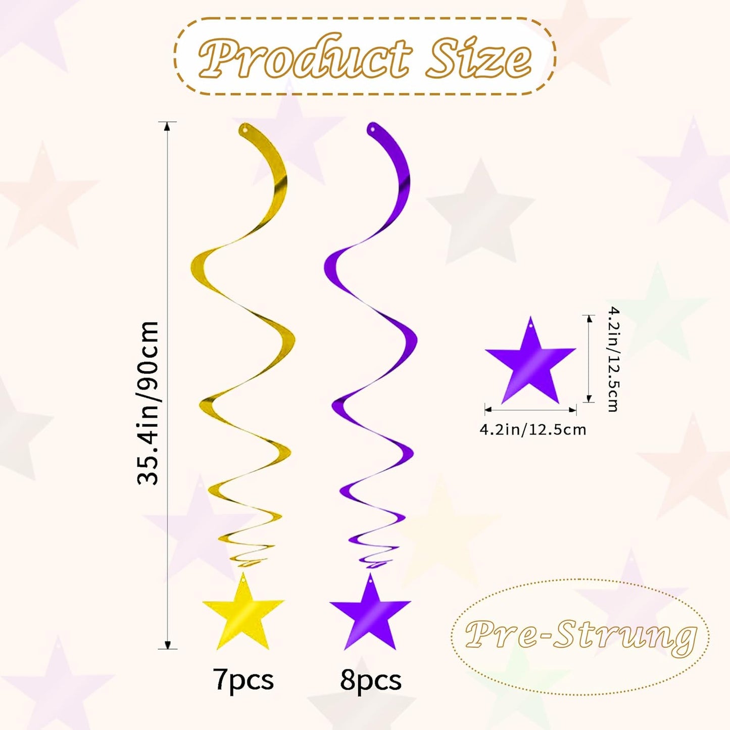 BEISHIDA Purple Gold Star Hanging Swirl Decorations, Birthday Hanging Party Supplies for Graduation Wedding Baby Shower Birthday Decorations,Pack of 15