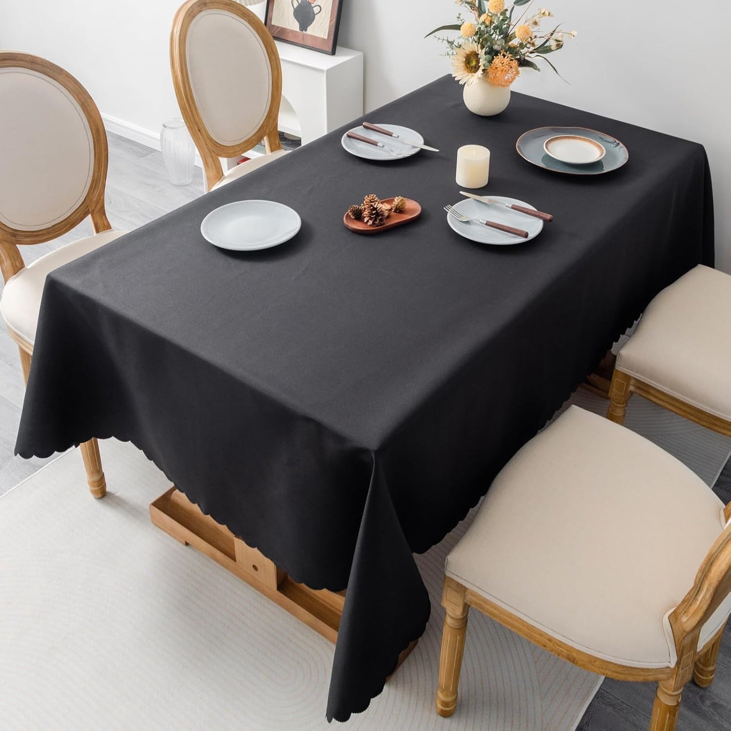Rectangle Black Tablecloth 60 x 84 Inch Polyester Fabric Washable Table Cloth Decorative Wrinkle Resistant Solid Color Table Cover for Dining Party Wedding Camping