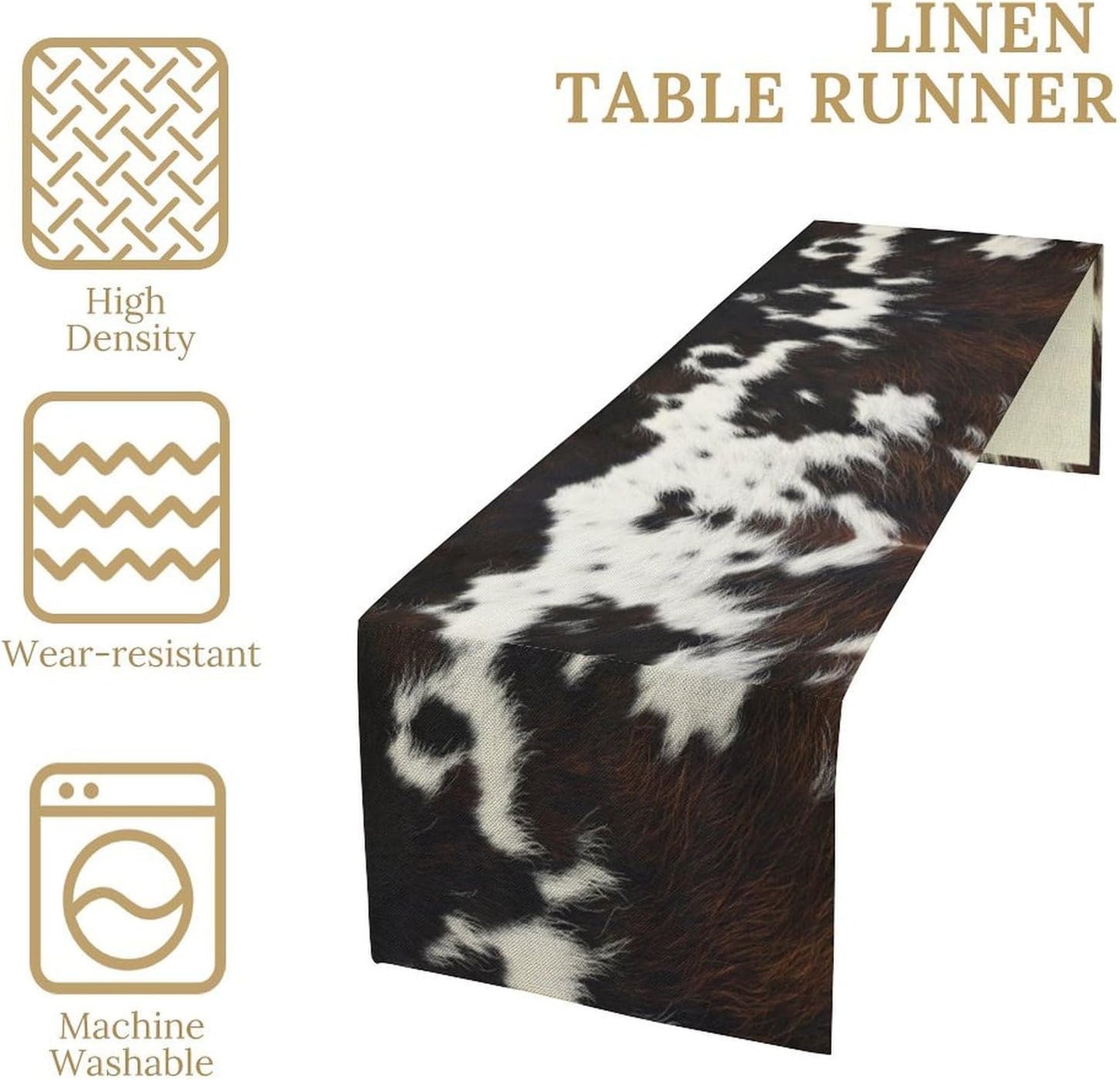 Cow Print Table Runner, Brown Cowhide Print Western Style Table Runner Country Farmhouse Cottage Cow Patten Table Decoration for Home Kitchen Dining, 13x70 Inch