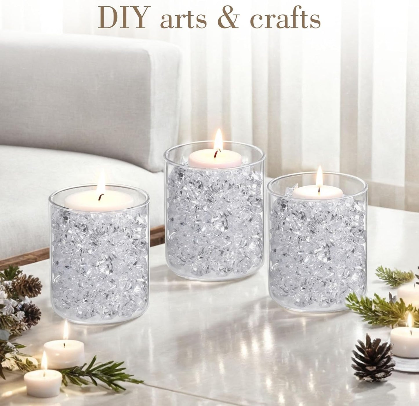 DomeStar 1000PCS Fake Ice, Acrylic Fake Diamonds Vase Filler Plastic Gems Clear Rocks for Vases Plastic Crystals Table Scatter Decor