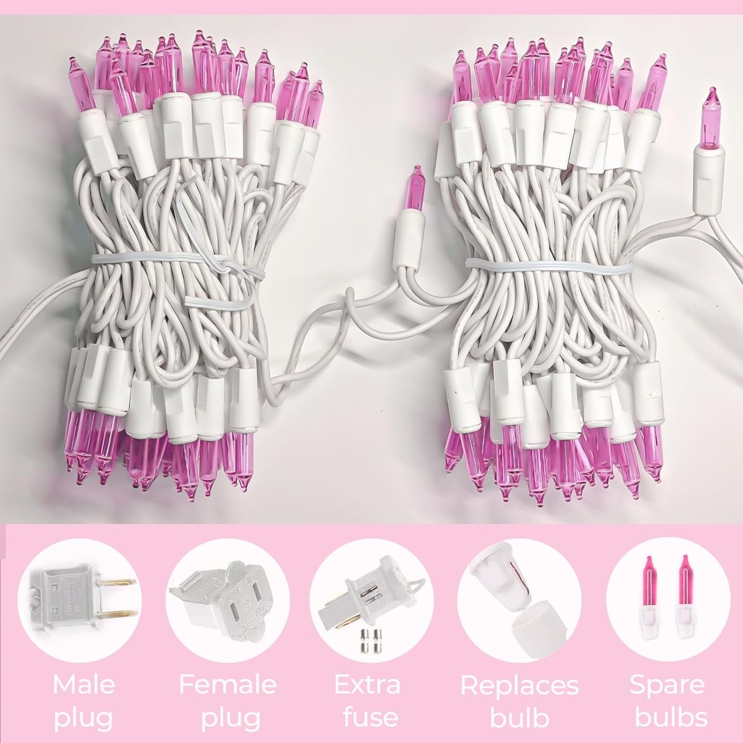 100 Count Pink Lights for Valentine's Day Decorations 20ft Mini Christmas String Lights White Wire Incandescent Bulb Waterproof Fairy Lights for Indoor Outdoor Xmas Tree Valentine's Day Décor