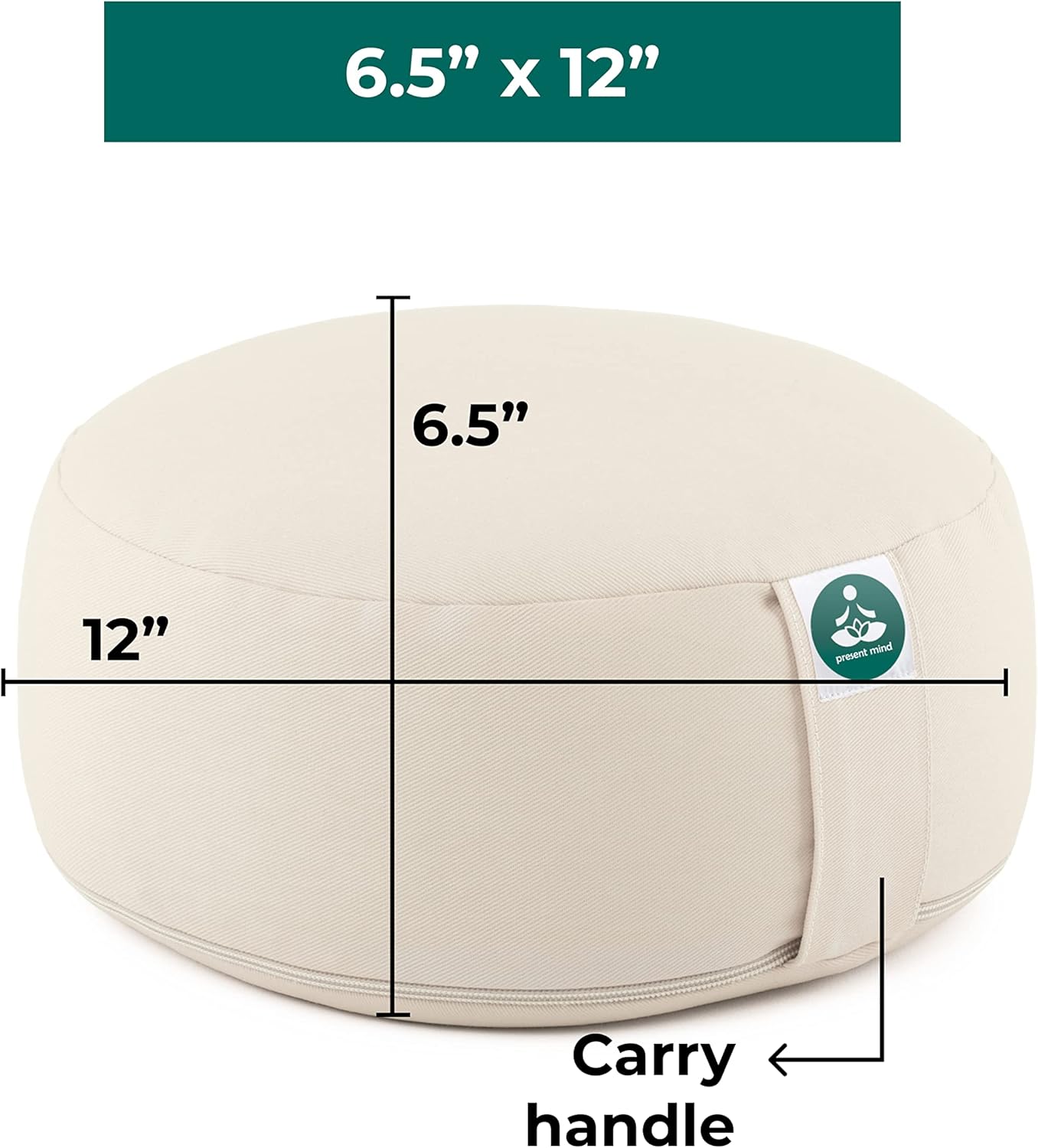 (Height 6.5") Round Zafu Yoga Bolster for Gymnastics & Meditation Made in the EU - Light Beige 100% Natural Cotton Yoga Meditation Buckwheat Meditation Cushion with Washable Covers