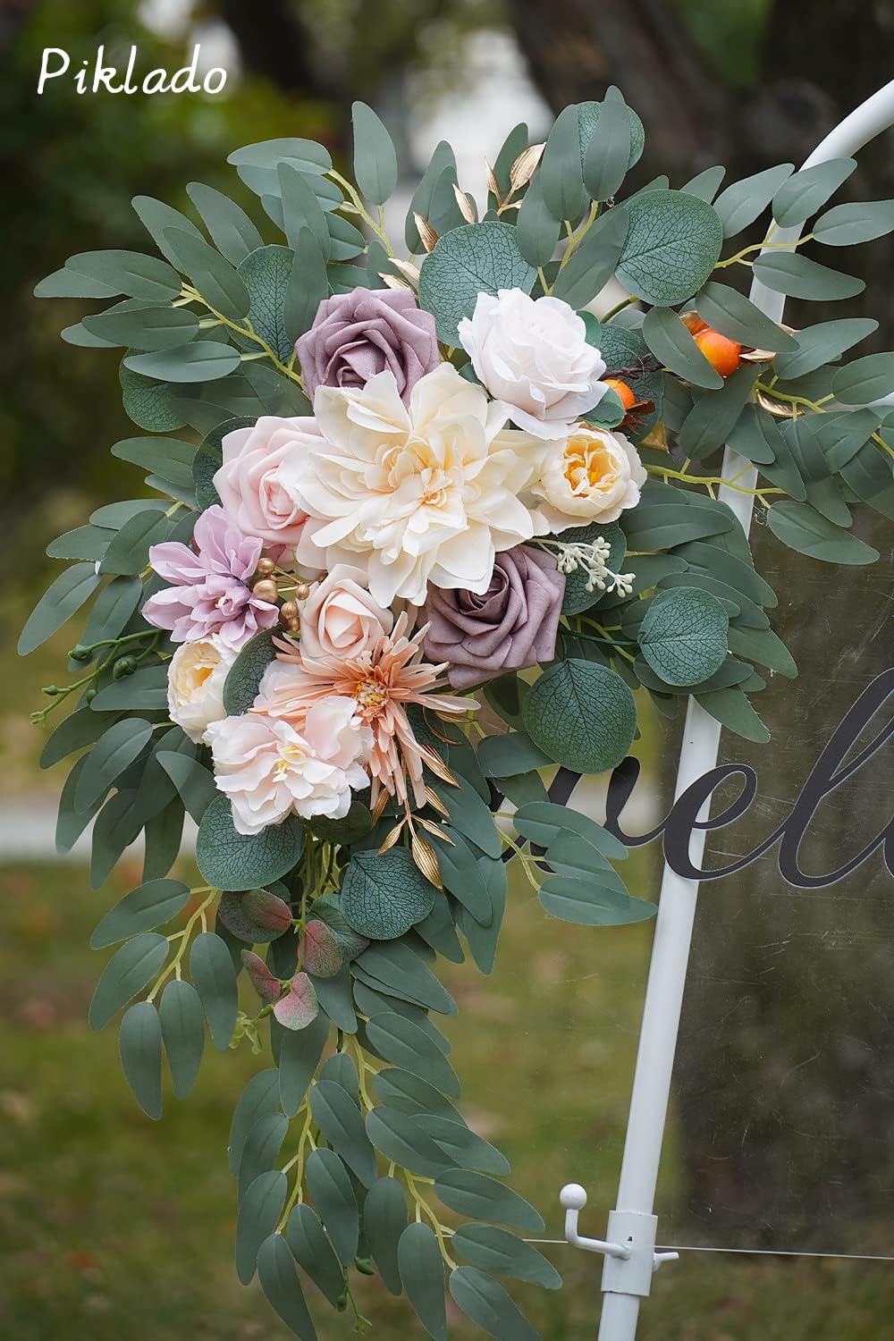 Faux Flower Swag Set of 2 for Wedding Welcome Signs Floral Swag Wedding Reception Ceremony Signs Decor (Champagne)