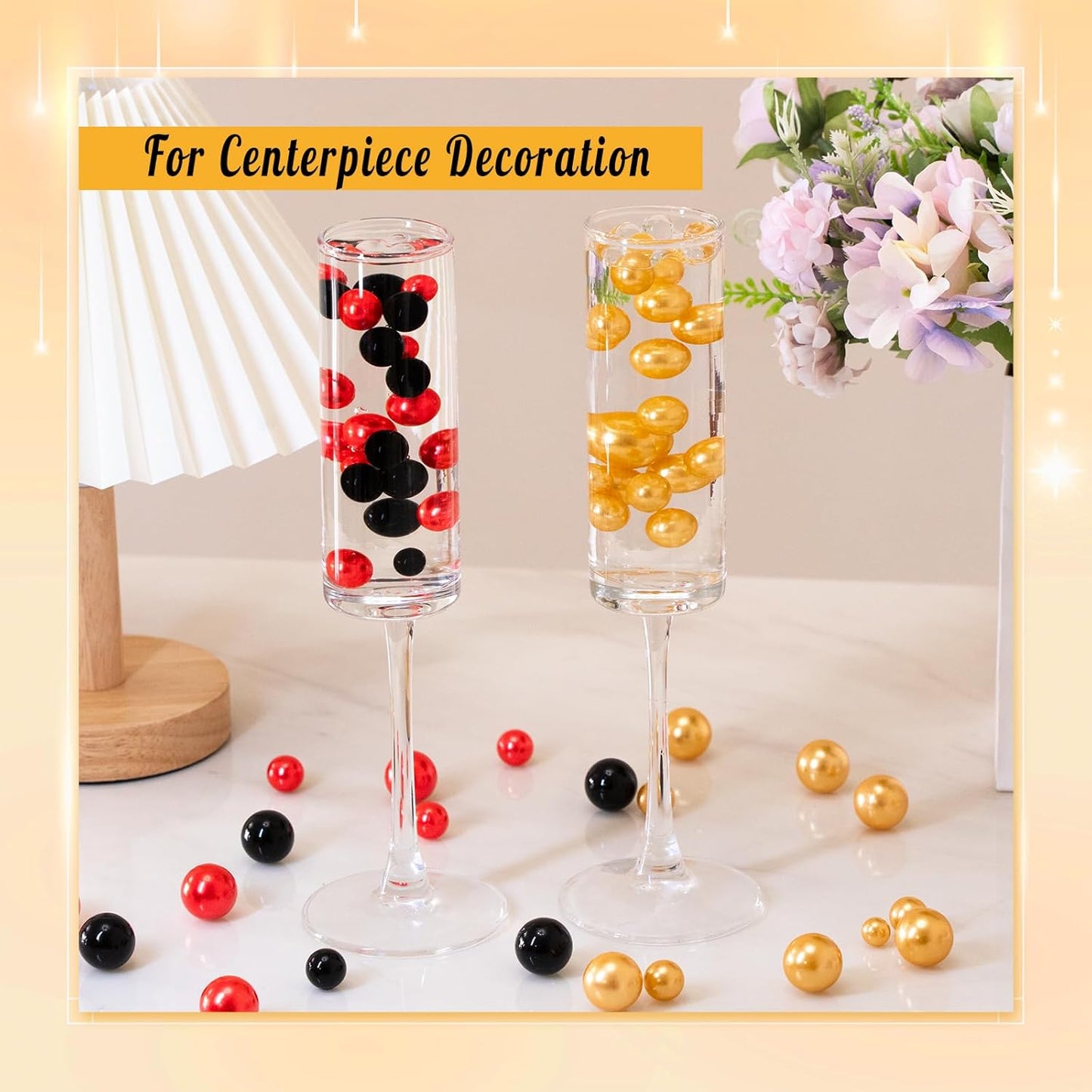 300Pcs Pearl Vase Filler, Red Black No Hole Faux Pearl Beads for Centerpieces Vases, Candle Centerpieces, Wedding Birthday Party Home Decor 8/10/14/20mm