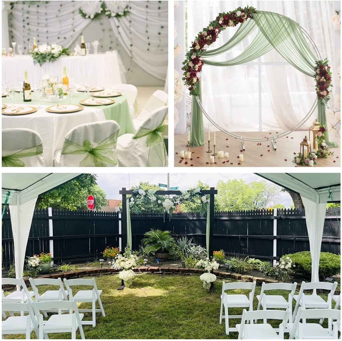 Sage Arch Drapes for Wedding Arch Draping Fabric 2 Panel Sheer Backdrop Curtain for Ceremony Bridal Party Decor 19Ft Length x 28" Width 2 Panel
