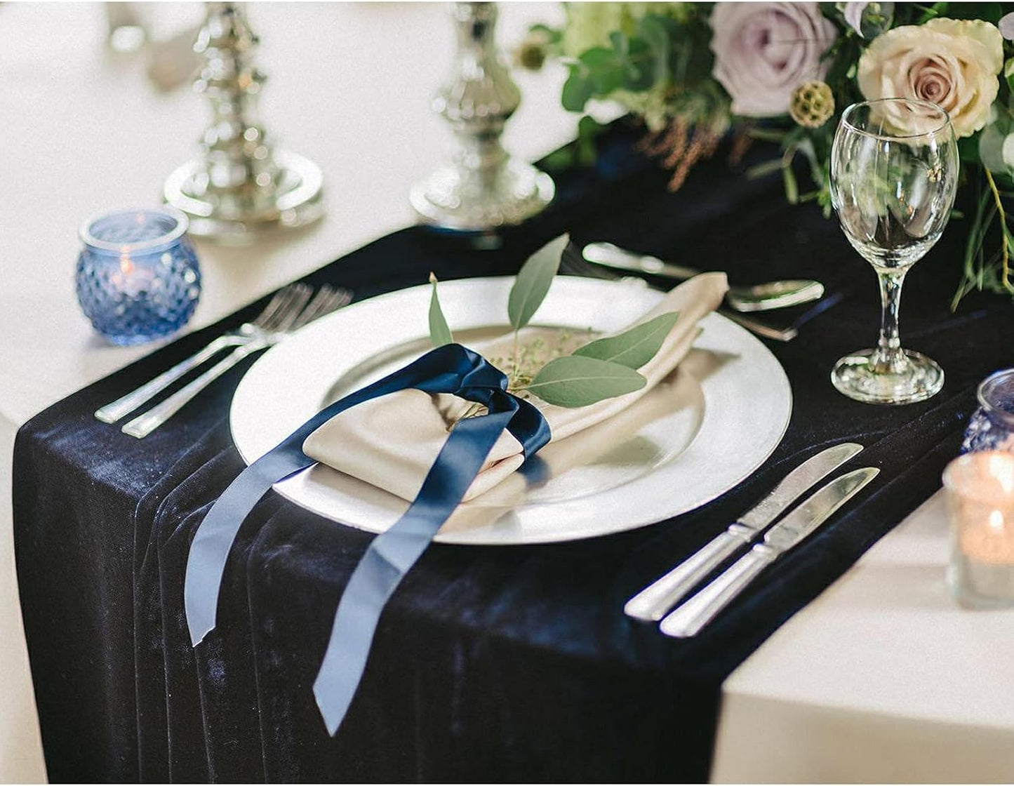 Luxurious Velvet Table Runner, 10ft Wedding Reception Decorations, 20x120inch Soft Velvet Fabric, Table Linen Overlay, Wedding Table Runners (Navy Blue, 20X120inch)