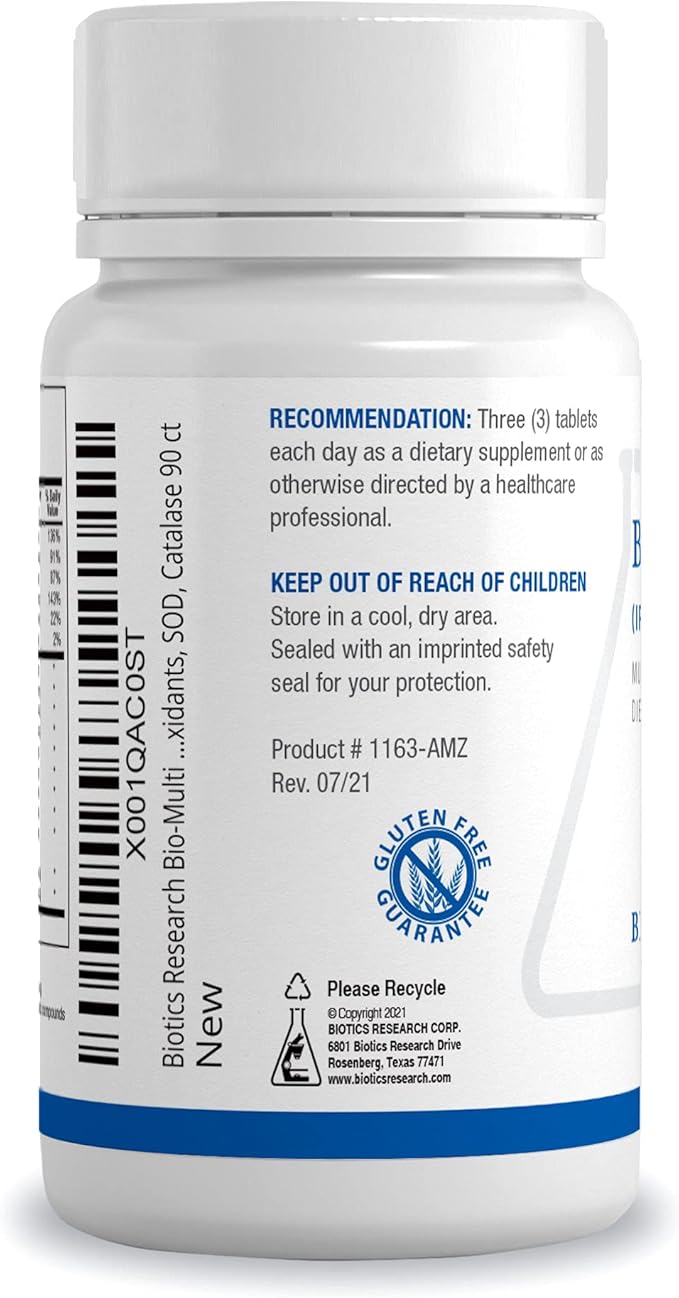 Biotics Research Bio-Multi Plus Iron & Copper Free Multivitamin, Chelated Minerals, Emulsified Fat Soluble Vitamins, Iron Free, Copper Free, High antioxidants, SOD, Catalase, 90 Tabs