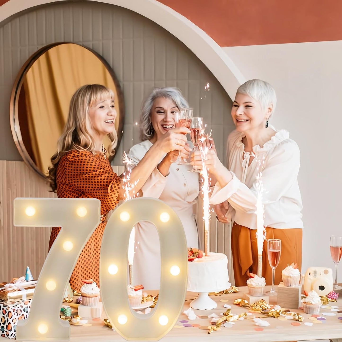 Decorative Led Light Up Numbers, 70th Birthday Decorations, Warm White Led Numbers Lights, Lighted Marquee Number Sign for Sweet 70th Party Decor