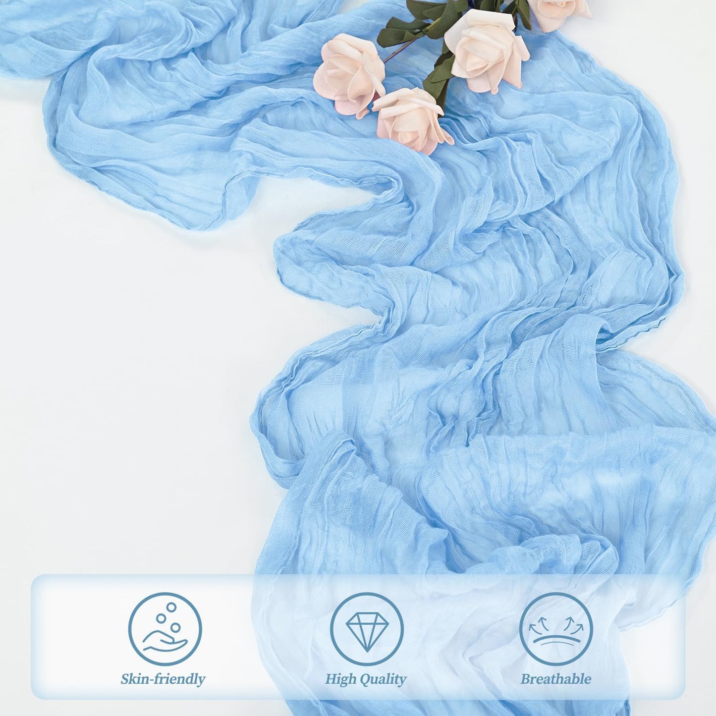 20 Pack Baby Blue Cheesecloth Table Runner 20 x 120 Inch Long Rustic Gauze Cheese Cloth Table Runner for Wedding 10FT Bridal Baby Shower Table Decorations Boho Fabric Sheer Birthday Party Table Decor