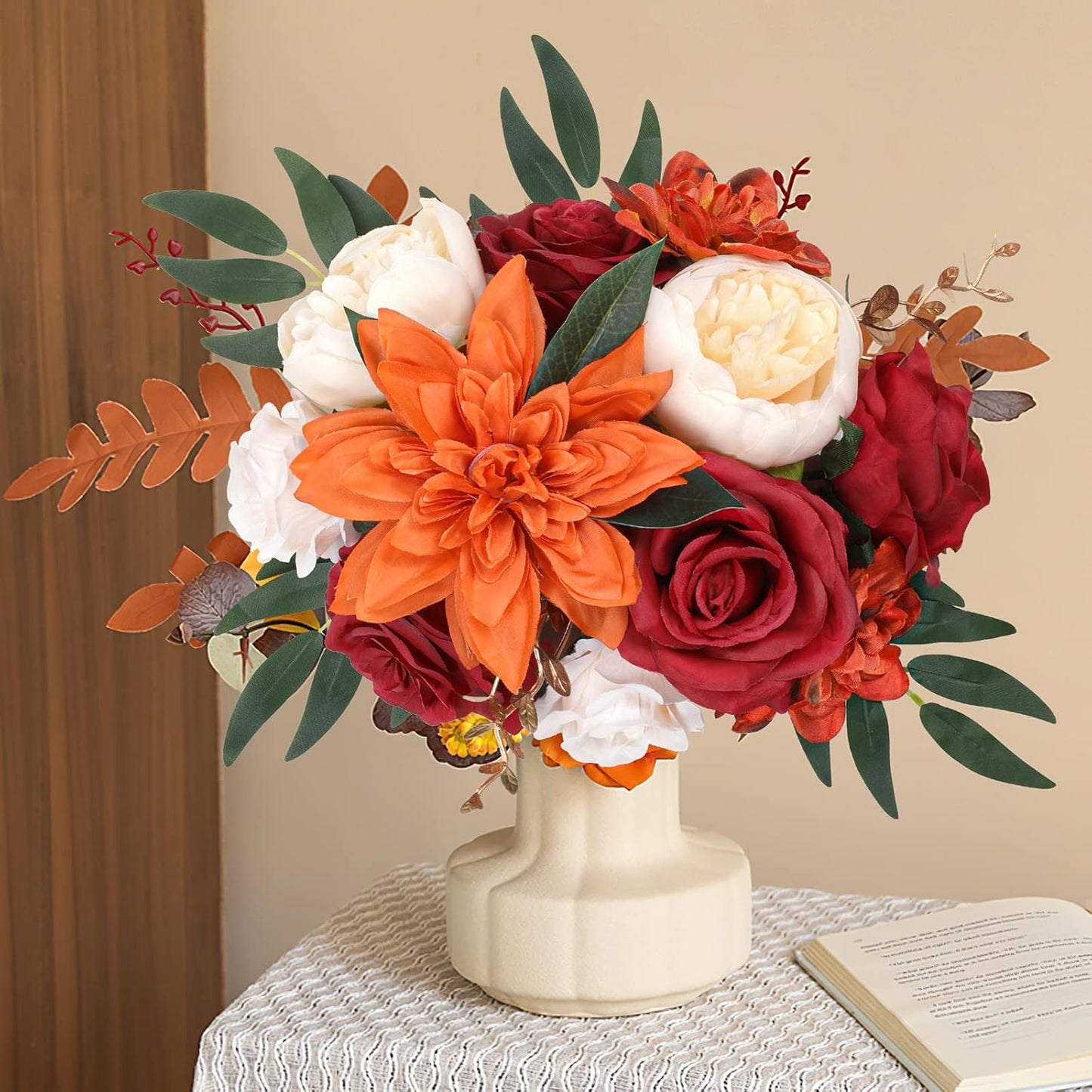 AmyHomie Orange Artificial Flowers Combo Silk Mix Peony Rose Hydrangea Fake Flowers w/Stem for DIY Wedding Bouquets Centerpieces Arrangements Table Fall Decor Party Bridal Baby Shower Home Decorations