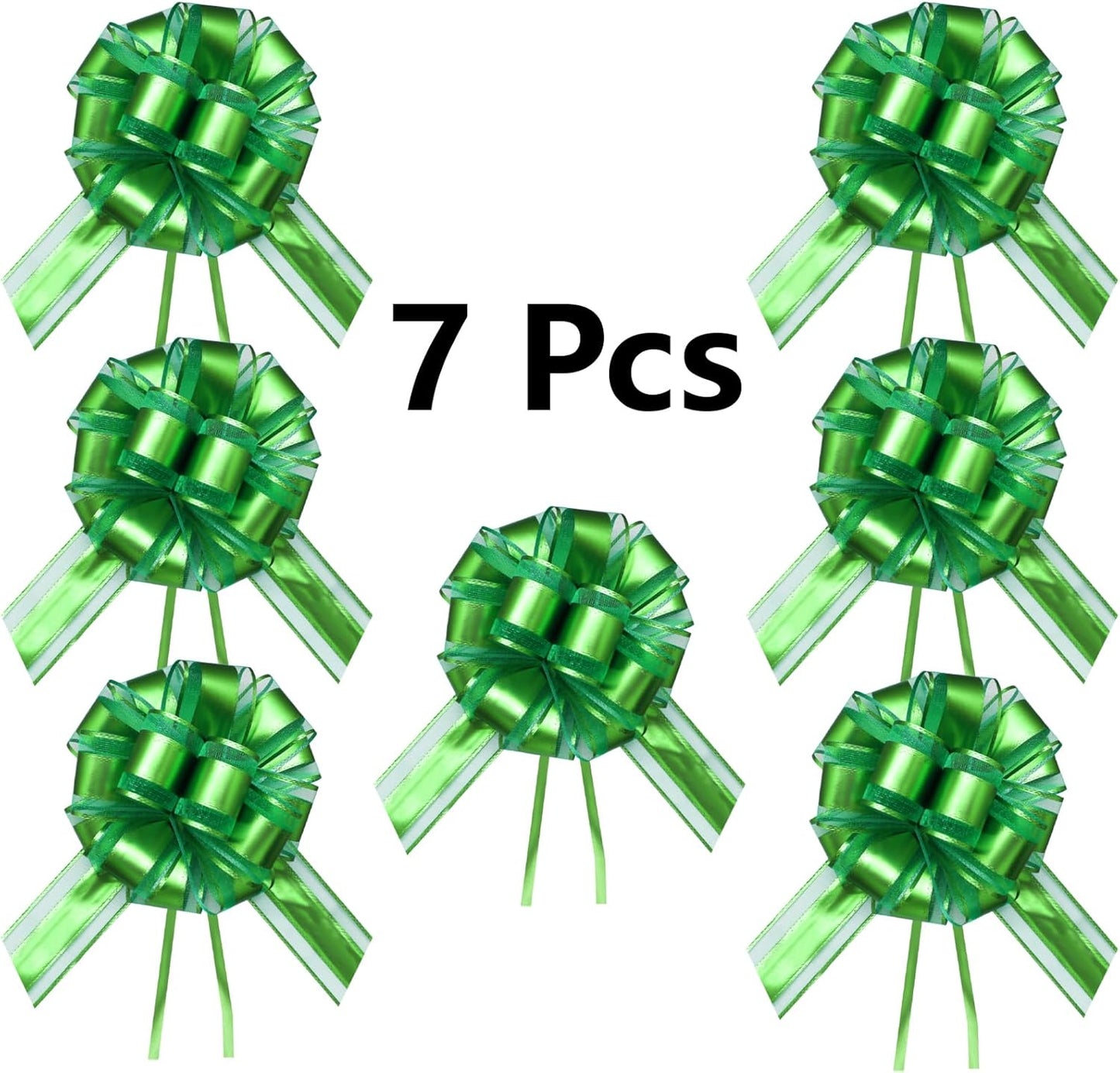 7 Pieces Large Pull Bows, 6 inche, Big Bow for Gift Wrapping, Christmas Party Birthday Gift, Wedding Baskets,Valentine's Day Gift Decorations, Flower Decoration (Green)