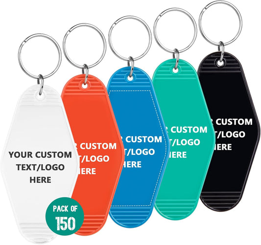 Custom Vintage Hotel Motel Keychains 150 Pack, Personalized Logo, Text Bulk - Perfect for Tradeshows, Campaign Gifts - Customizable Key Tags