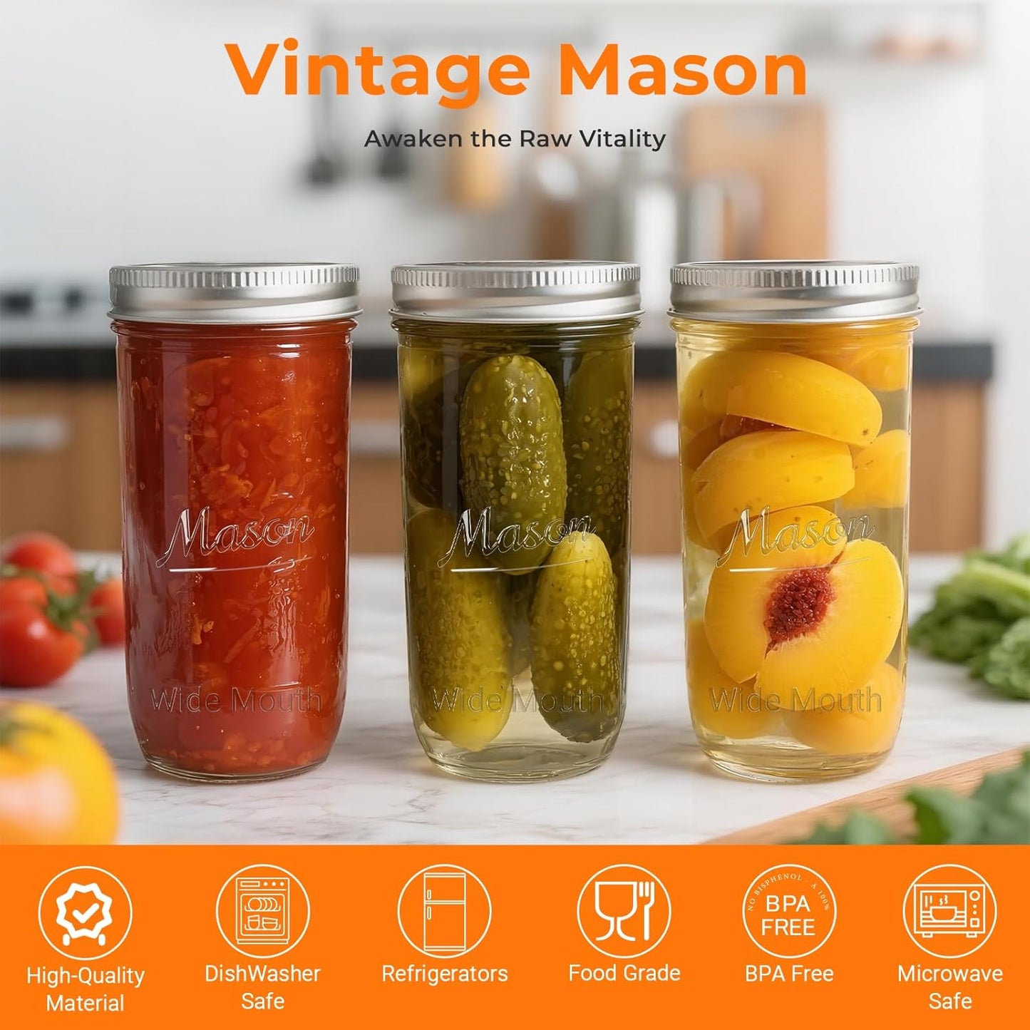 CycleMore 24 oz Wide Mouth Mason Jars, Canning Jars with Metal Airtight Lids and Bands, 12 Pack Glass Storage Jars for Fermenting, Pickling, Meal Prep, Overnight Oats, Jam, Jelly & DIY