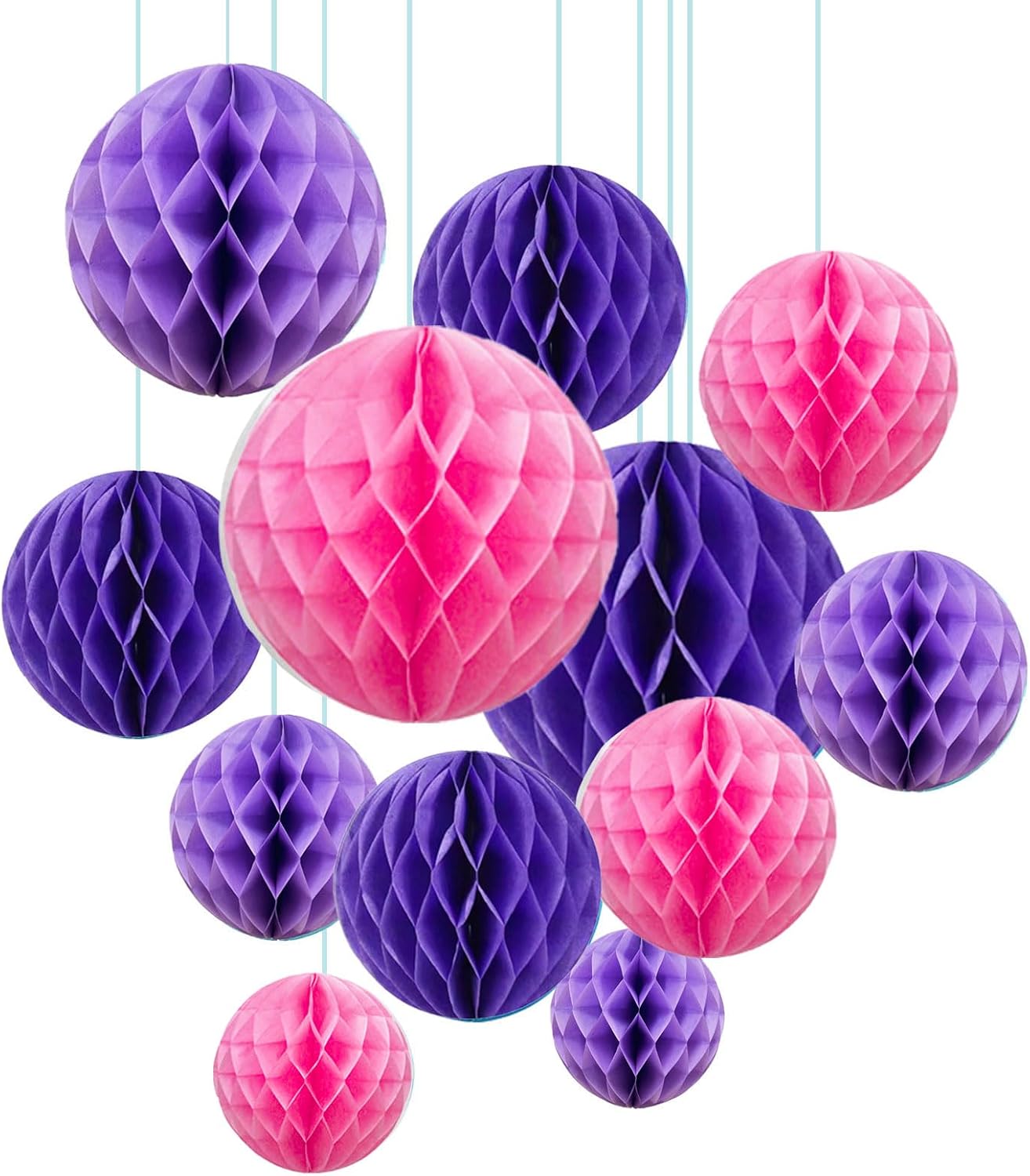 ZOOYOO 12Pcs 6" 10" Honeycomb Balls Decorations Hanging Tissue Paper Pom Poms for Birthday Wedding Engagement Girls Party Baby Shower Decorations(Purple Pink)