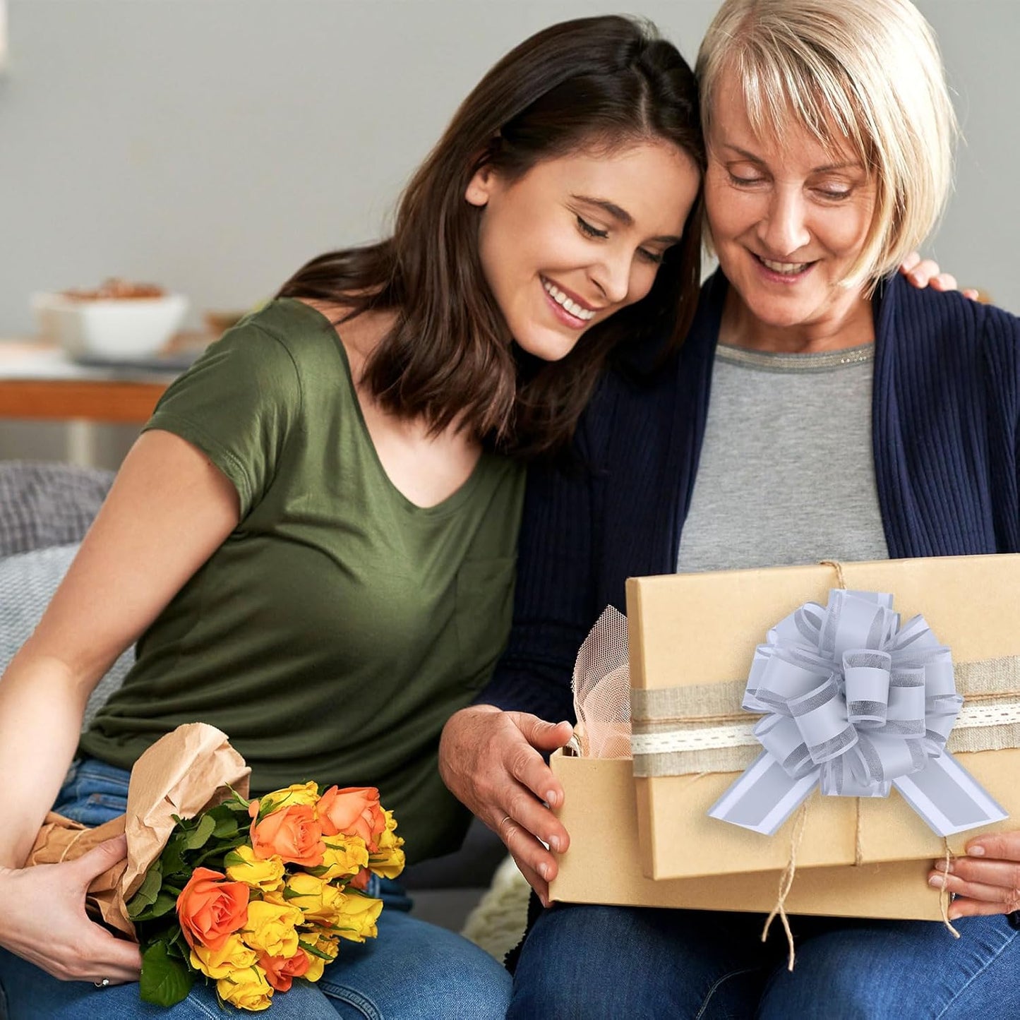 6Pcs 6inch Pull Bow Gift Wrapping,Pull Bow For Gift Basket, Gift Bag Box Wrapping Decor, Valentines Day, Birthday, Anniversary, Wedding, Flower Packaging (Gray)