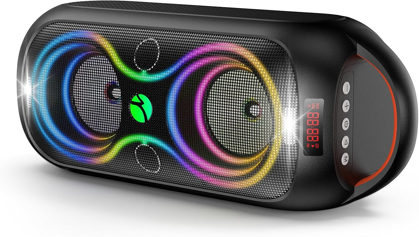 Bluetooth Speakers Wireless- 40W(Peak) 120dB Loud Sound, 8 LED Lights, Bluetooth 5.3, 6-8 Hours Playtime, Protable Handle, FM/USB & Mic Input, Large Portable Speaker for Party,Outdoor,Camping,Beach