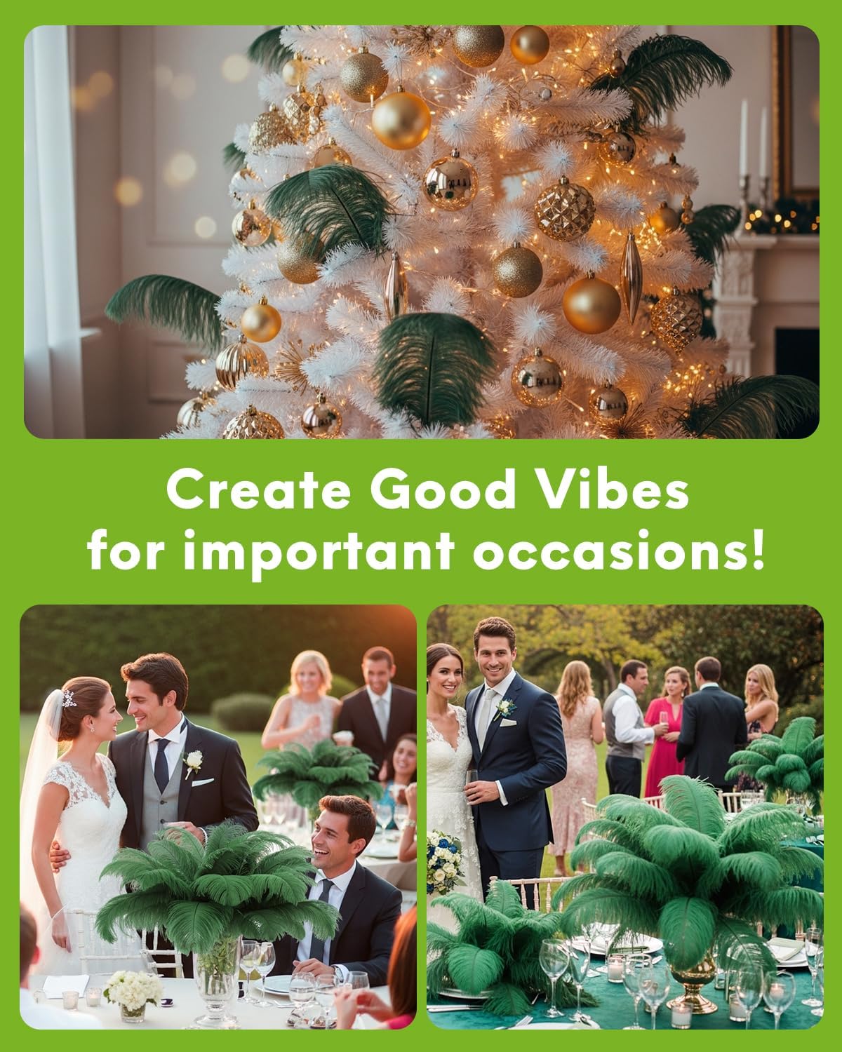 NEWONG 30pcs Blackish Green Ostrich Feathers Natural Bulk 9-12inch(23-30cm) Vase Craft Wedding Home Party Centerpieces Christmas Day Decoration