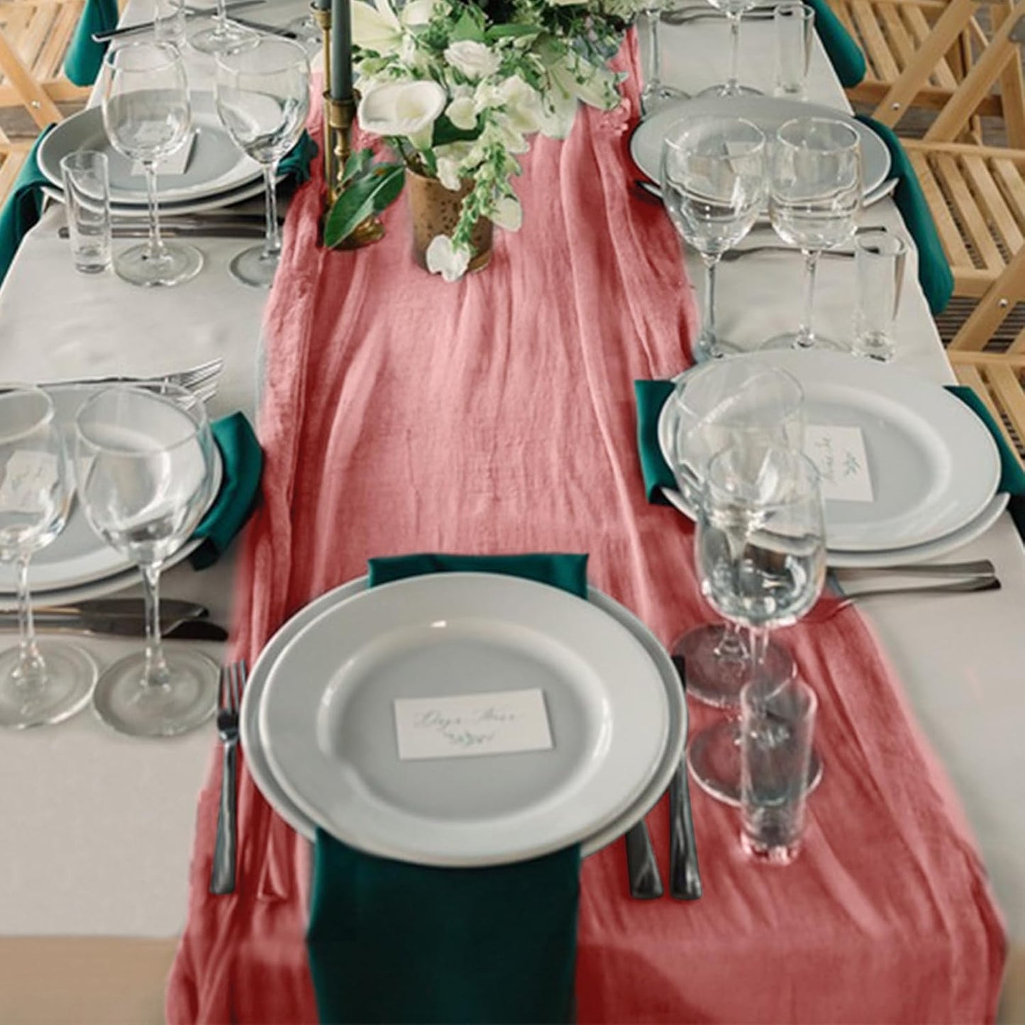 1 Pack Cheesecloth Table Runner 10Ft Christmas Gauze Boho Table Runners for Wedding Decor Bridal Shower Decorations Baby Shower Party(35" x 120")