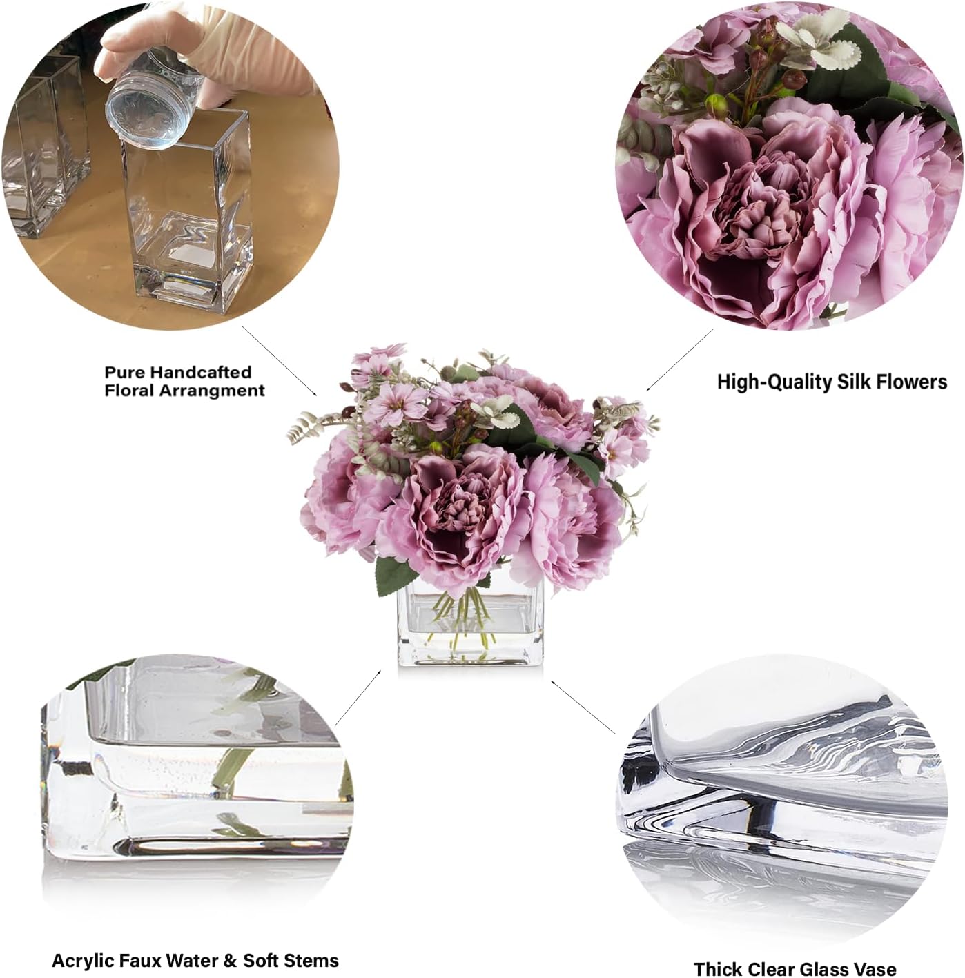 ENOVA FLORAL Artificial Flower Arrangement with Vase,Mixed Artificial Silk Peony Flower in Vase for Decoration Home Office, Wedding Centerpiece (Purple)