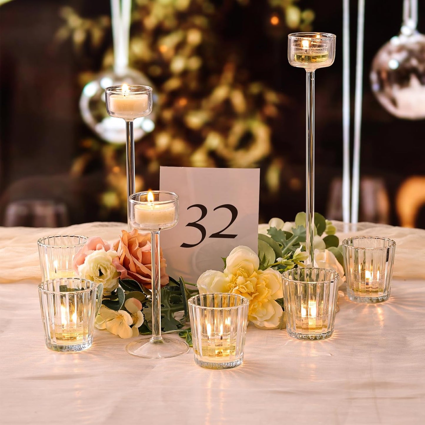 8pcs Vintage Ribbed Votive Candle Holders, Glass Candle Holder for Wedding Table Decor, Tea Lights Candle Holder for Table Centerpiece, Christmas, Holiday Decor