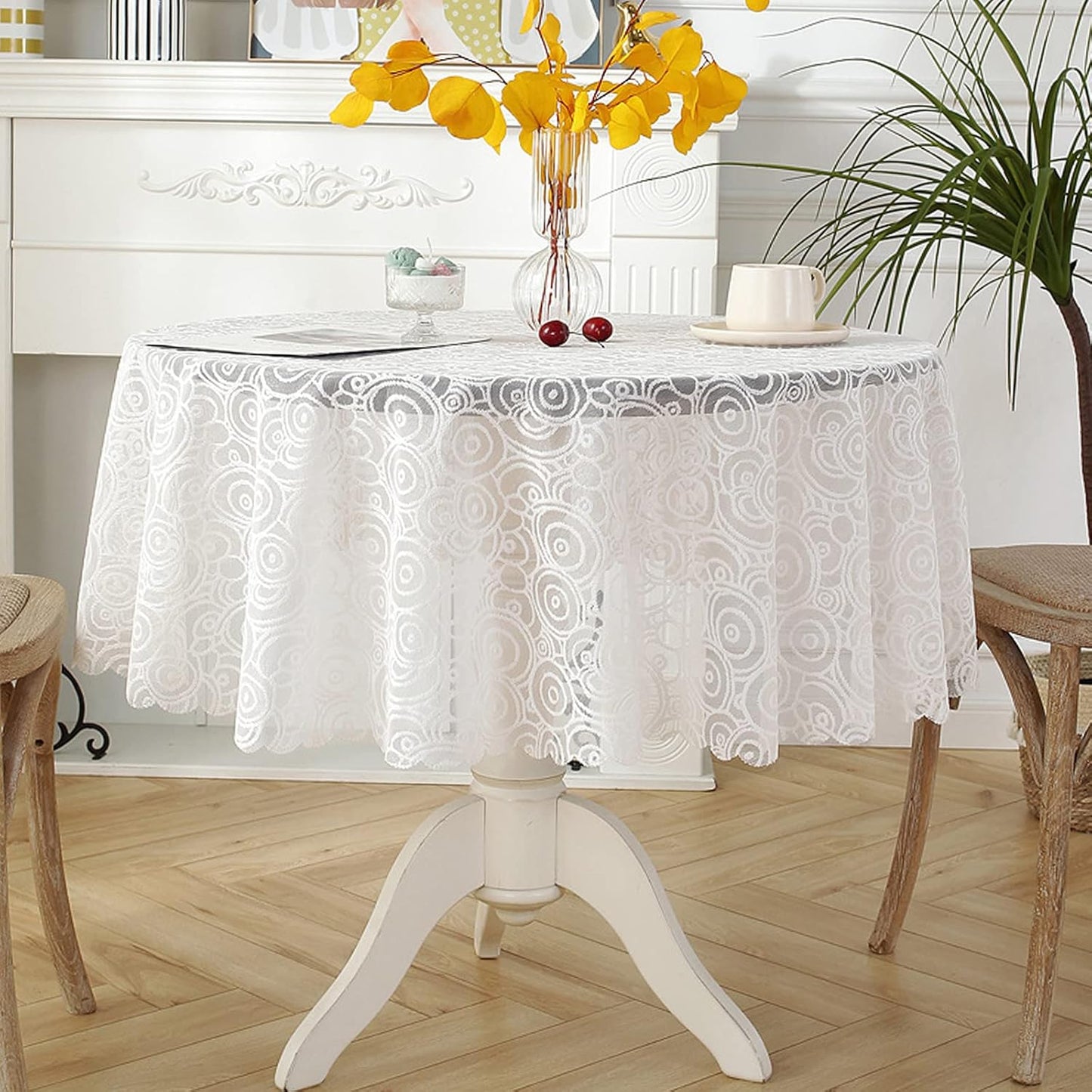Jeloris Round Lace Tablecloth with Elegant Scalloped Bottom for Any Special Event Such as Wedding, Birthday Party, Baby Shower, Anniversary (78 inch, Style 5)