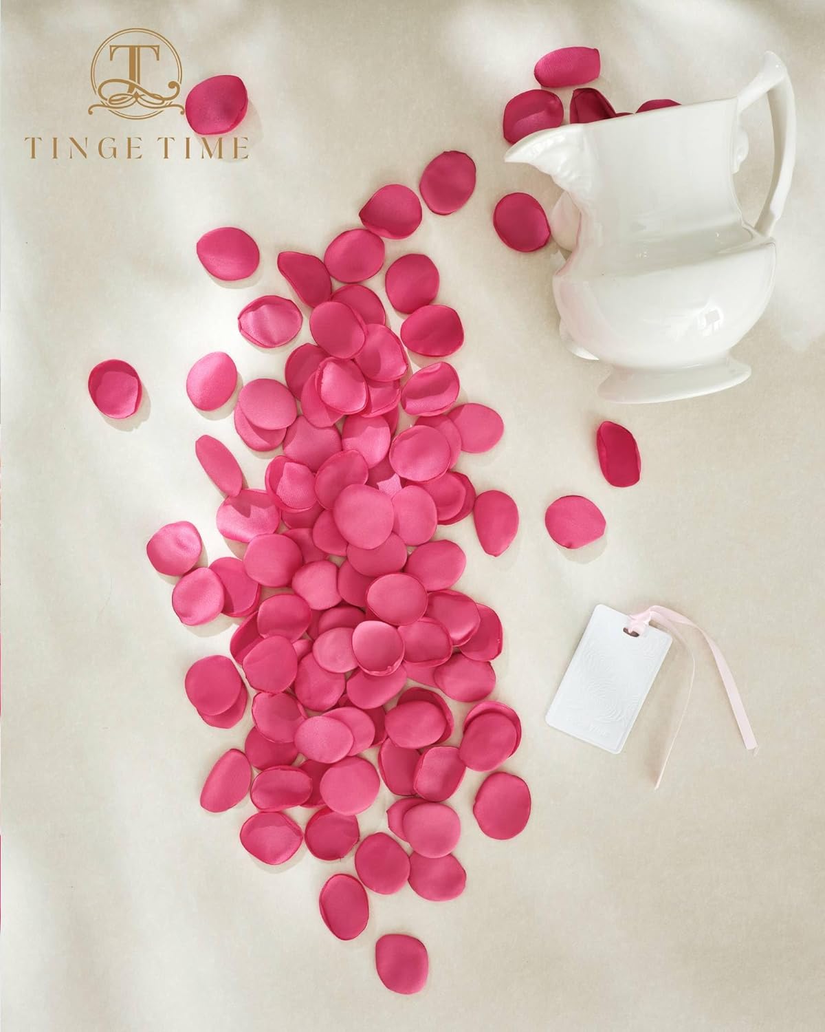 TINGE TIME Silk Flower Petals for Wedding Decoration - 200pcs Fake Rose Petals for Bridal Showers & Parties - Hot Pink