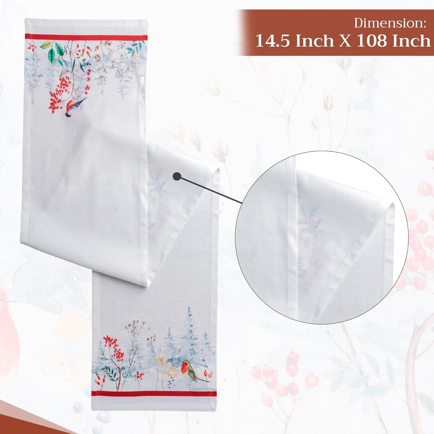 Maison d' Hermine Table Runner 100% Cotton Single Layer Table Runners 108 inches Long for Thanksgiving Christmas Decorations Home Kitchen Dining Party Wedding (Morzine, 14.5" x 108")