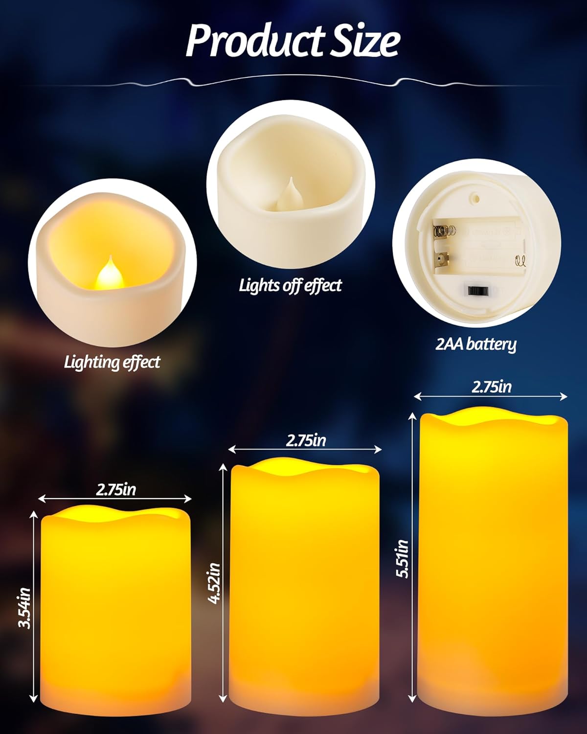 Da by Flameless Candles Battery Operated Candles LED Outdoor Waterproof Candles Plastic Fake Candles with Remote Timers Set of 3(Ivory)