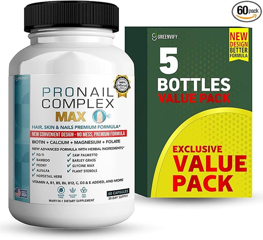 ProNail Complex Max Hair, Skin & Nails Premium Supplement with Biotin & Herbal Blend, 60 Capsules, 30 Day Supply (5)