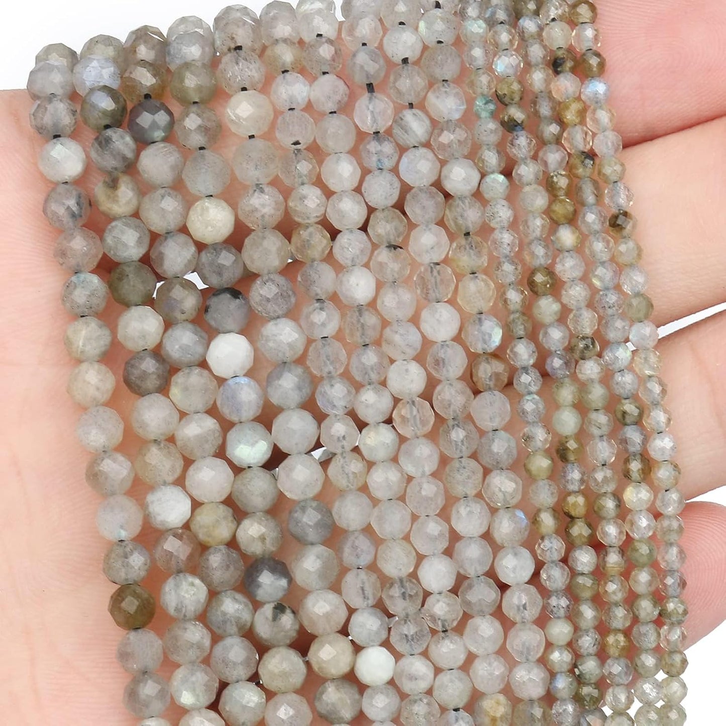 Song Xi 90pcs 4mm Natural Gray Labradorite Gemstone Beads Faceted Round Loose Stone Beads for Jewelry Making
