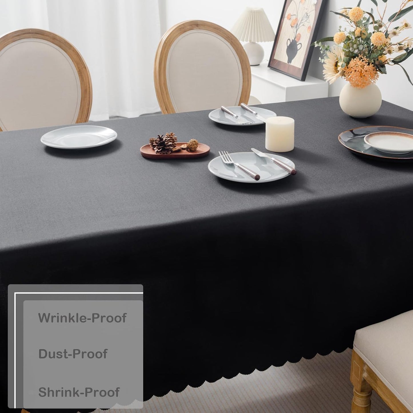 Oval Black Tablecloth 60 x 84 Inch Polyester Fabric Washable Table Cloth Decorative Solid Color Wrinkle Resistant Table Cover for Dining Party Wedding Camping