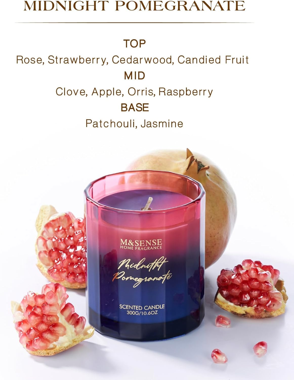 M&SENSE Midnight Pomegranate Scented Candles, 10.6oz 60 Hours Natural Soy Wax Long Burning Aromatherapy Candle for Meditation Relaxing Home Decor for Women Men