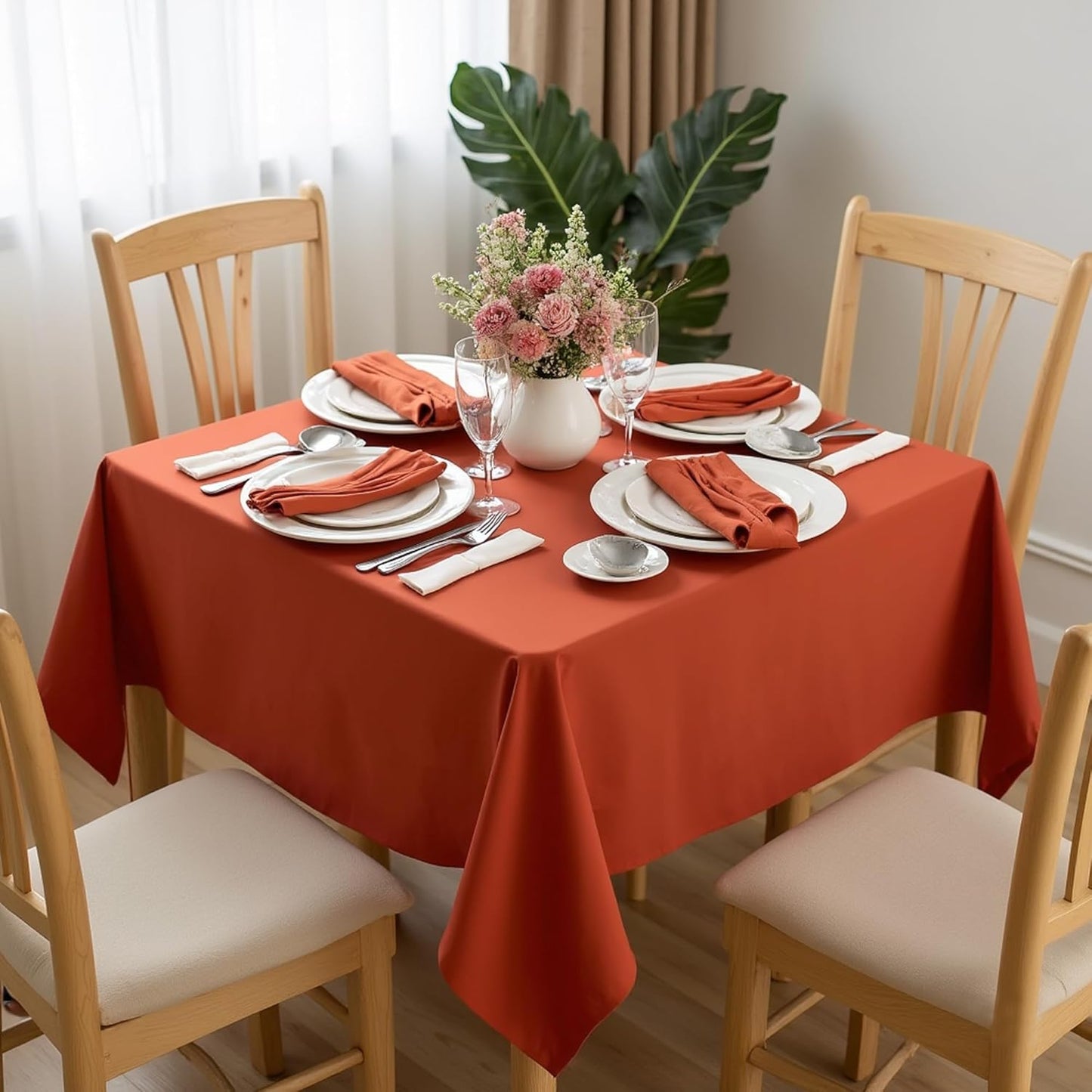 sancua Small Square Tablecloths 36x36 Inch Rust - Fall Table Cloth for Square or Round Tables, Burnt Orange Washable Polyester Fabric Table Cover for Thanksgiving Nightstand End Bedside Tables