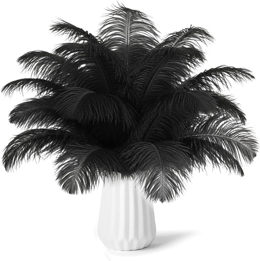 NEWONG 30pcs Black Ostrich Feathers Natural Bulk 11-14inch(28-35cm) Vase Craft Wedding Home Party Centerpieces Christmas Day Decoration