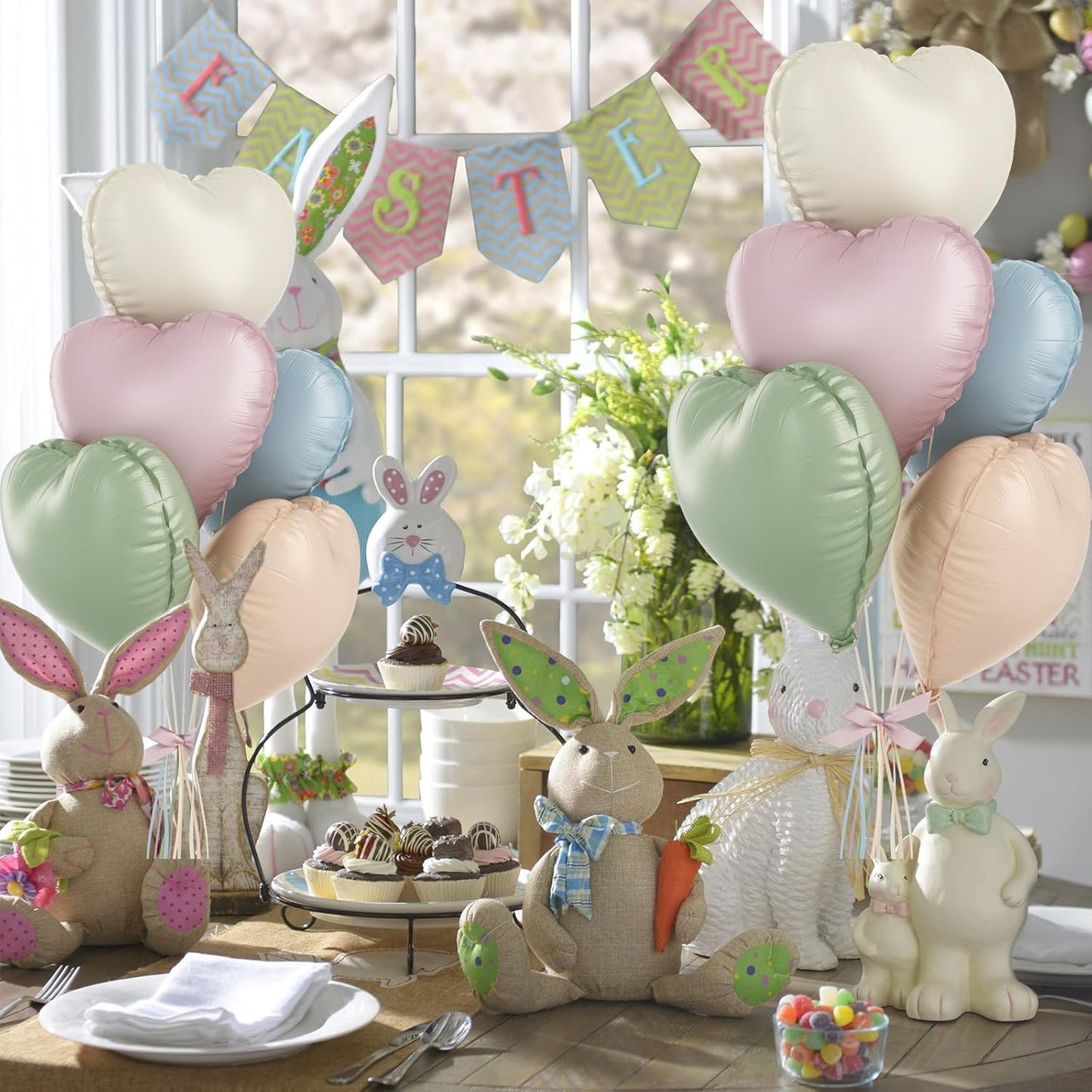 Pastel Colorful Heart Foil Balloons, 10PCS Assorted Rainbow Helium Balloons, 18Inch Heart Shaped Foil Balloon for Kids Birthday Valentines Wedding Bridal Baby Shower Easter Boho Party Decorations