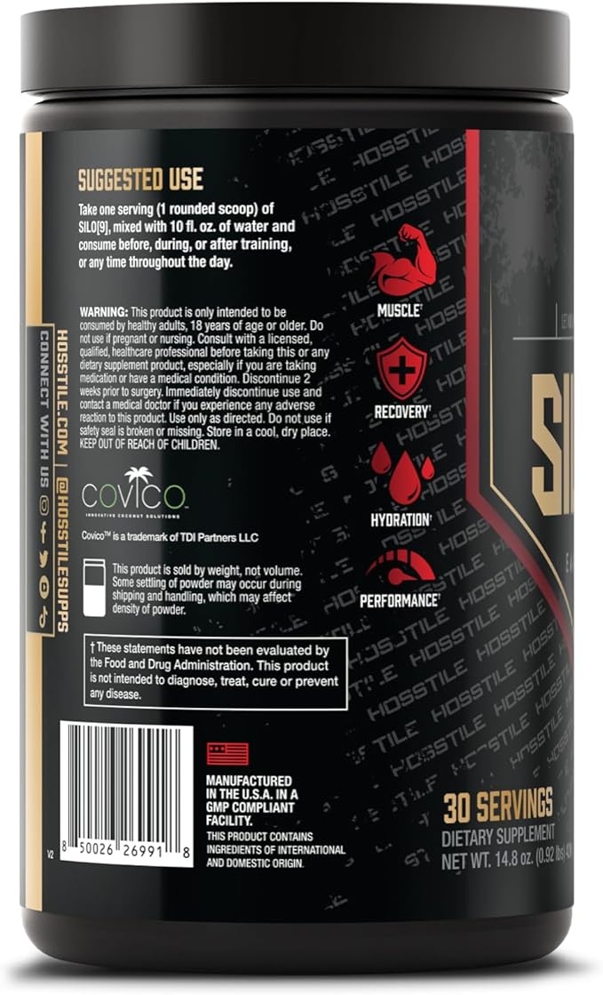 HOSSTILE SILO[9] Essential Amino Acids, EAA & BCAA Powder, Electrolyte Hydration Support, Enhance Muscle Growth & Recovery, Pre or Post Workout Drink, Tangy Raspberry, 30 Servings