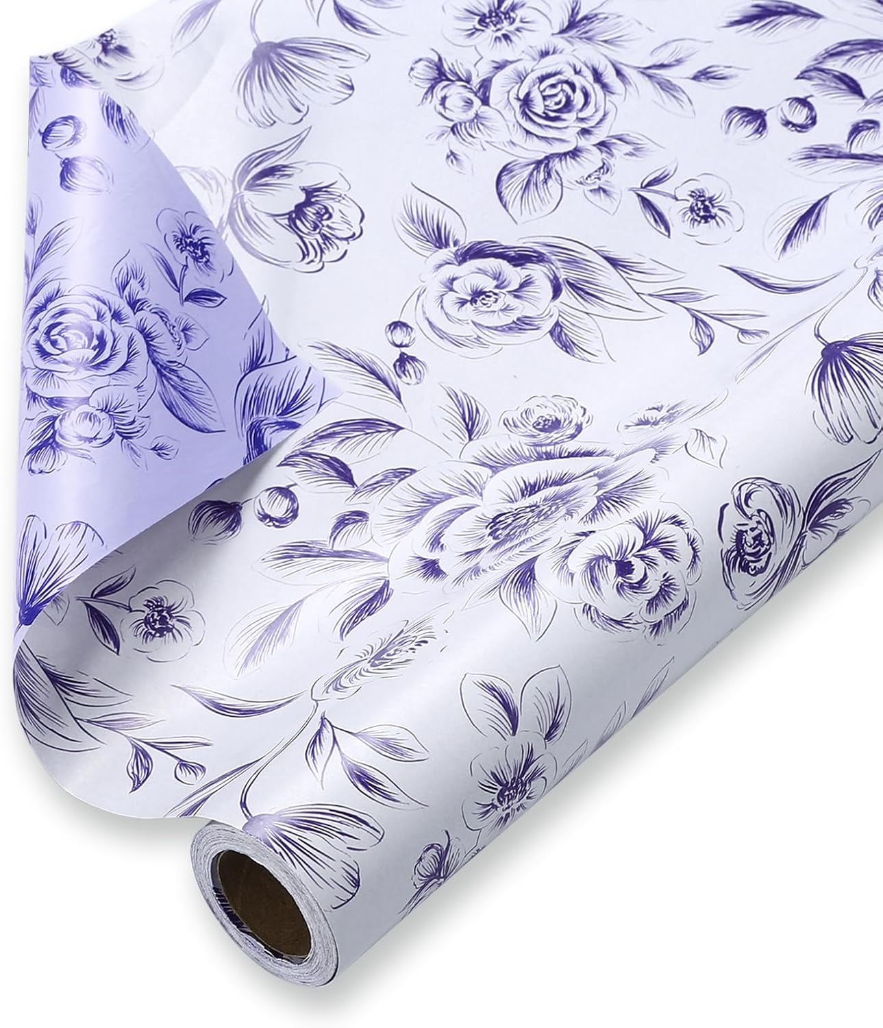 WRAPAHOLIC Jumbo Reversible Floral Wrapping Paper Roll - 30 Inch x 33 Feet - Purple Flower Wrapping Paper for Wedding, Bridal Shower, Mother's Day, Birthday, Baby Shower