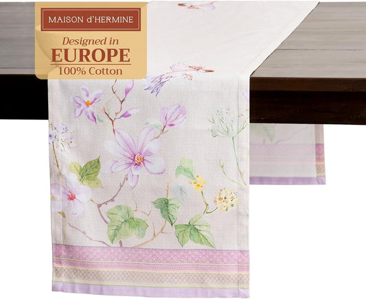 Maison d' Hermine Table Runner 100% Cotton Single Layer Table Runners 72 inches Long Decorative for Home Kitchen Dining Party Wedding Bridal Shower Spring Summer (Magnolia Mornings, 14.50" x 72")