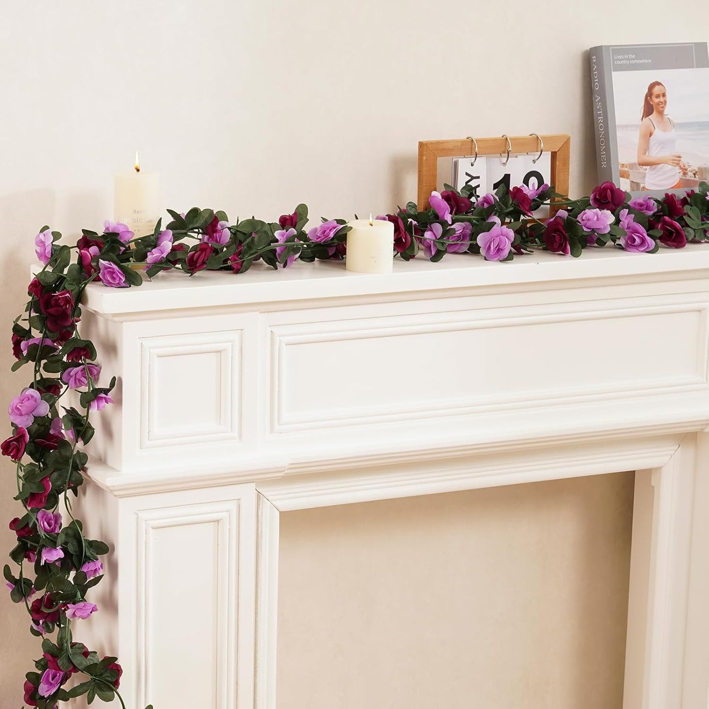 2 Pcs 16.5 Ft Flower Garland Rose Vines, Rose Garland for Decoration, Flower Vine for Bed Room Table Birthday Wedding Party Garden Wall Decor