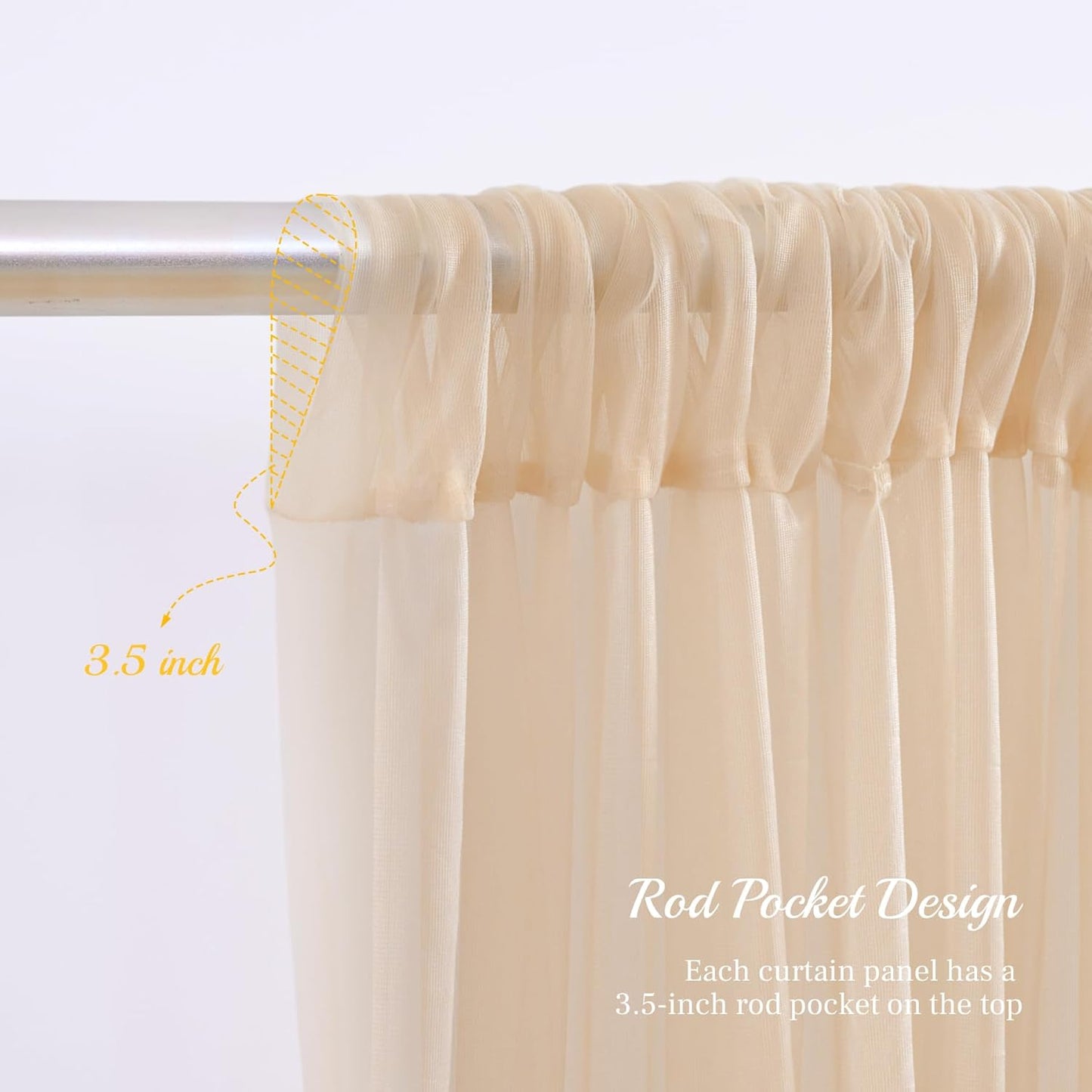 10x10ft Champagne Tulle Backdrop Curtain for Parites, Sheer Backdrop Curtains for Wedding Baby Shower Birthday Party Photo Shoot Decorations