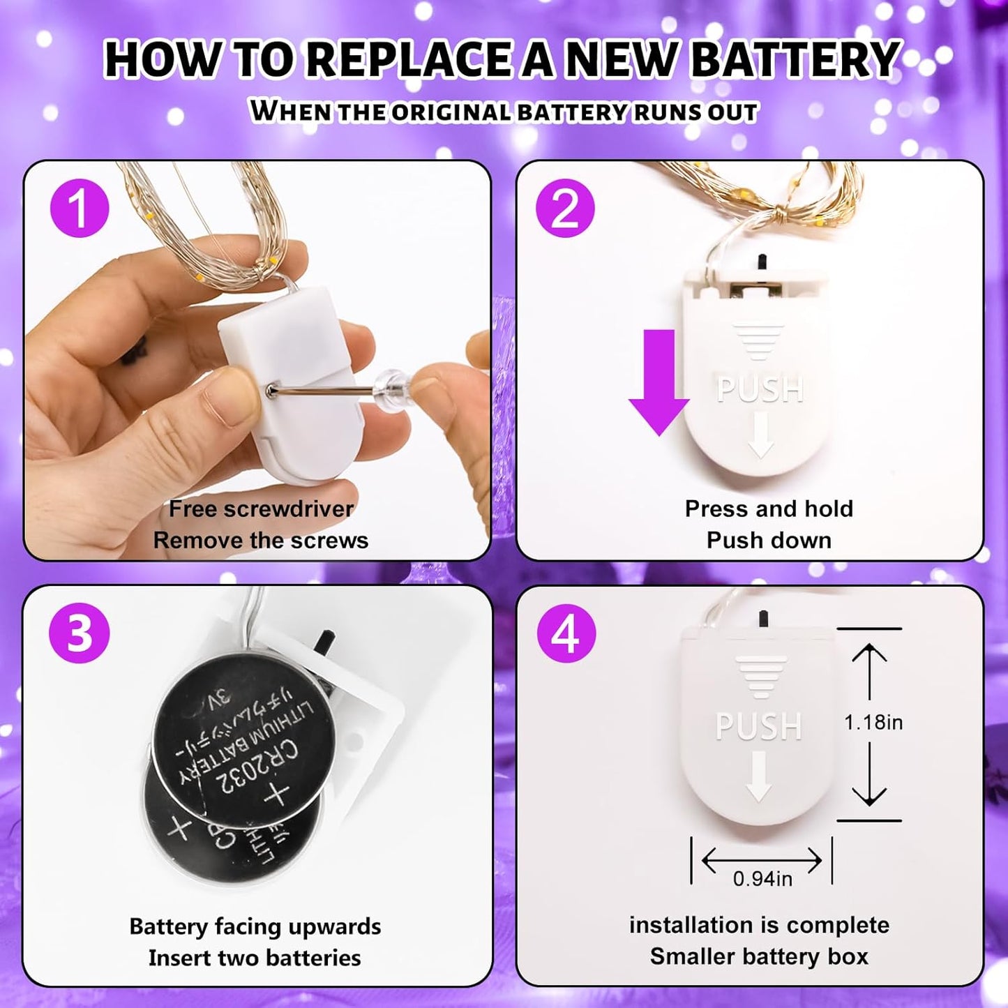 HXWEIYE 6 Pack Purple Fairy Lights Battery Operated, 7ft 20LED Mini Fairy String Lights Mason Jar Lights, Waterproof Firefly Starry Lights for DIY Wedding Party Bedroom Patio Christmas Décor