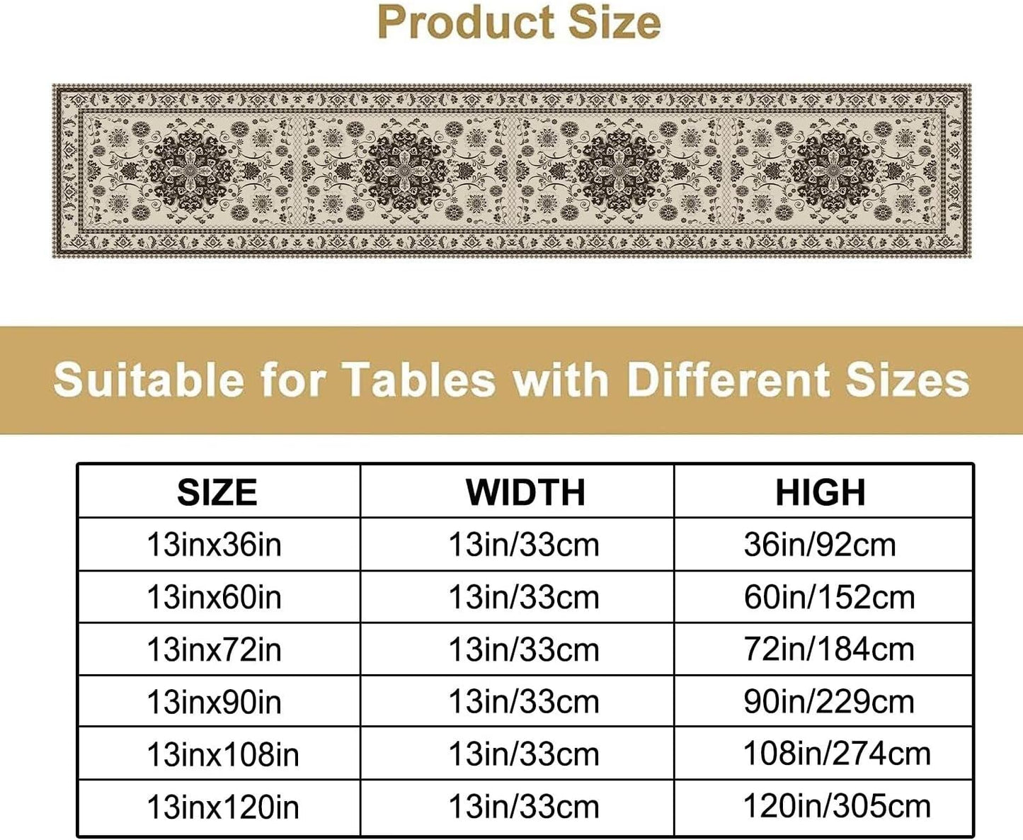 Boho Vintage Elegant Table Runner Farmhouse for Home Farmhouse Kitchen Table Dining Coffee Room Garden Party Wedding Decor 13x36in