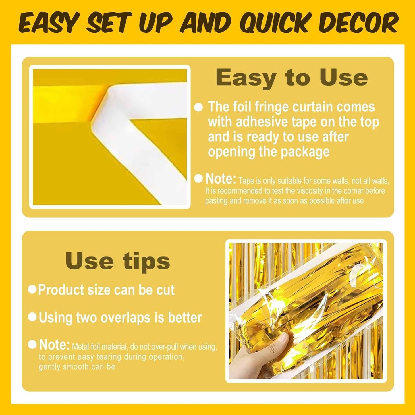 6 Pack Gold Foil Fringe Curtains Backdrop, 3.28 x 8.2 Ft Metallic Streamers Tinsel Curtains Background for Photo Booth, Birthday, Weddings, Carnivals, Graduation, Themed Party Decorations